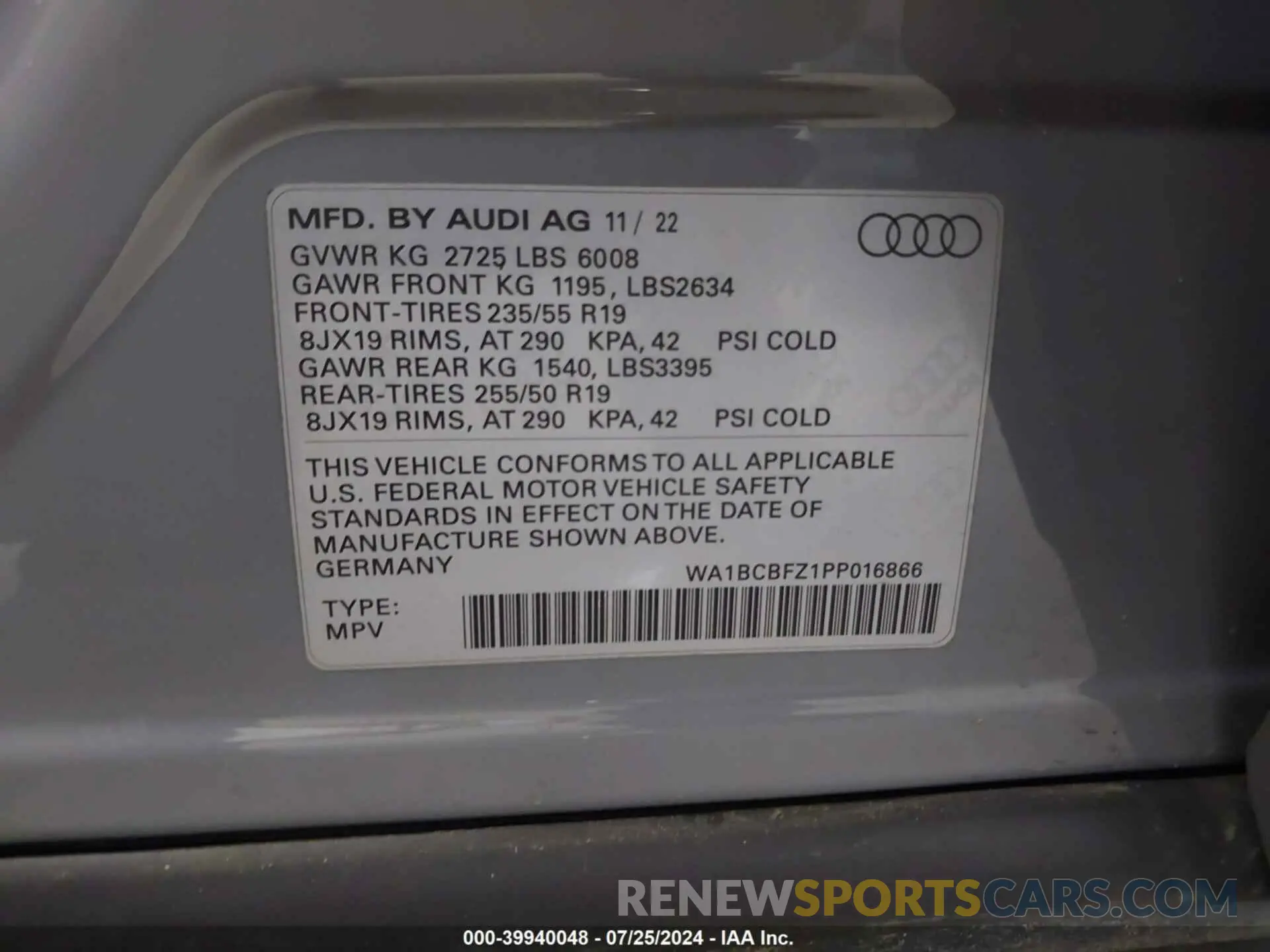 9 fotografías del automóvil dañado WA1BCBFZ1PP016866 AUDI Q4 E-TRON 2023