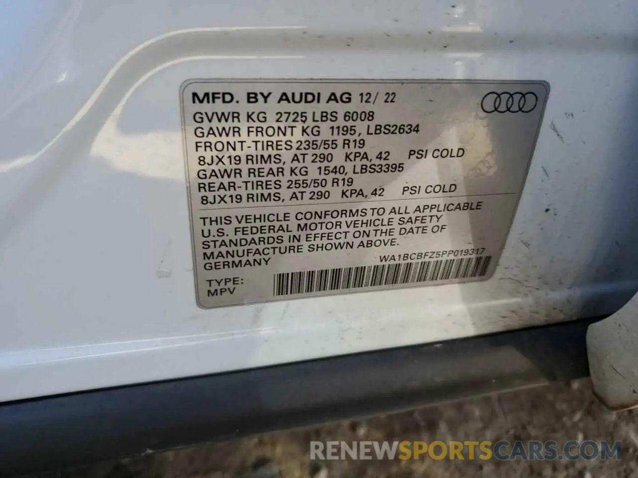 14 fotografías del automóvil dañado WA1BCBFZ5PP019317 AUDI Q4 E-TRON 2023