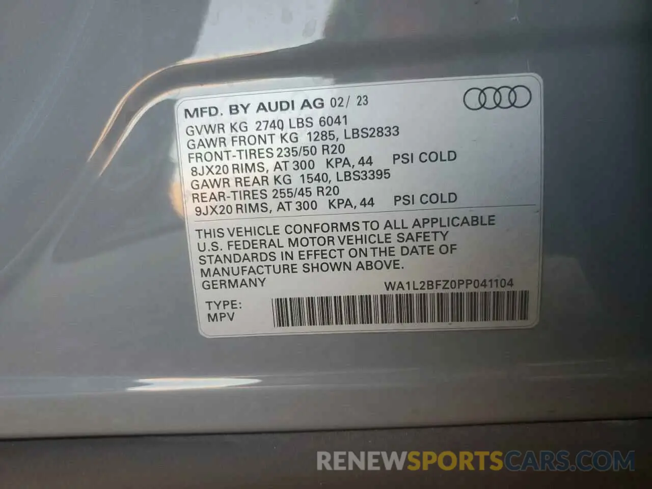 14 fotografías del automóvil dañado WA1L2BFZ0PP041104 AUDI Q4 E-TRON 2023