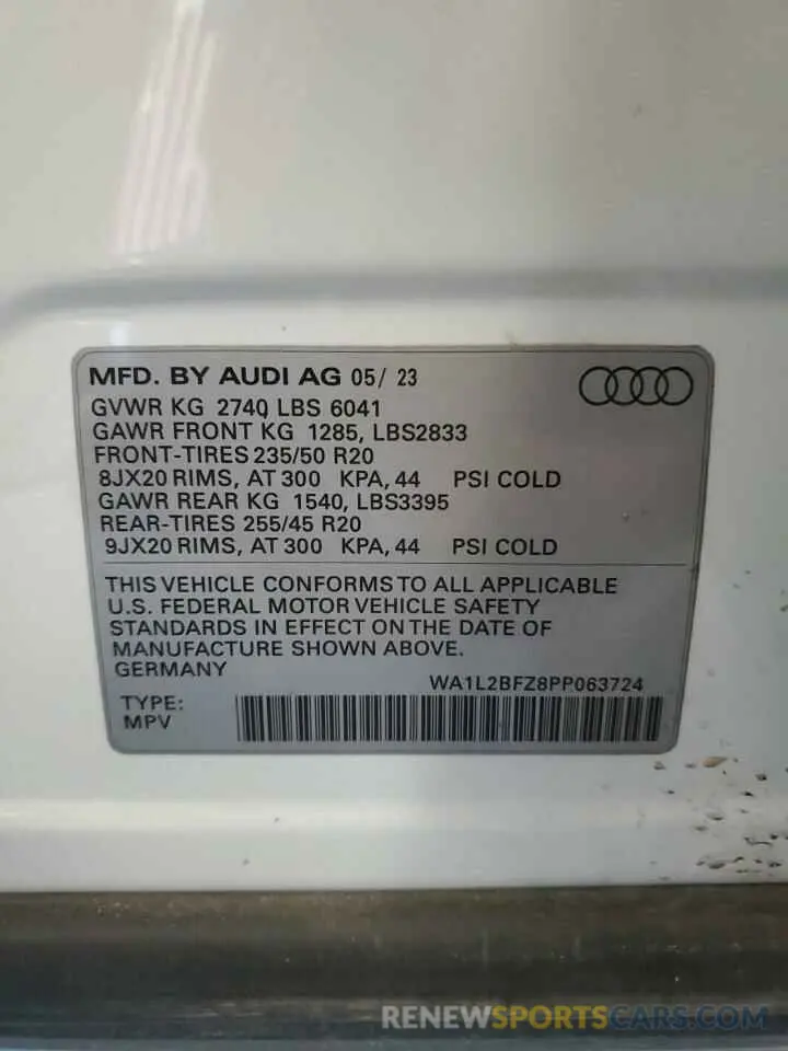 14 fotografías del automóvil dañado WA1L2BFZ8PP063724 AUDI Q4 E-TRON 2023
