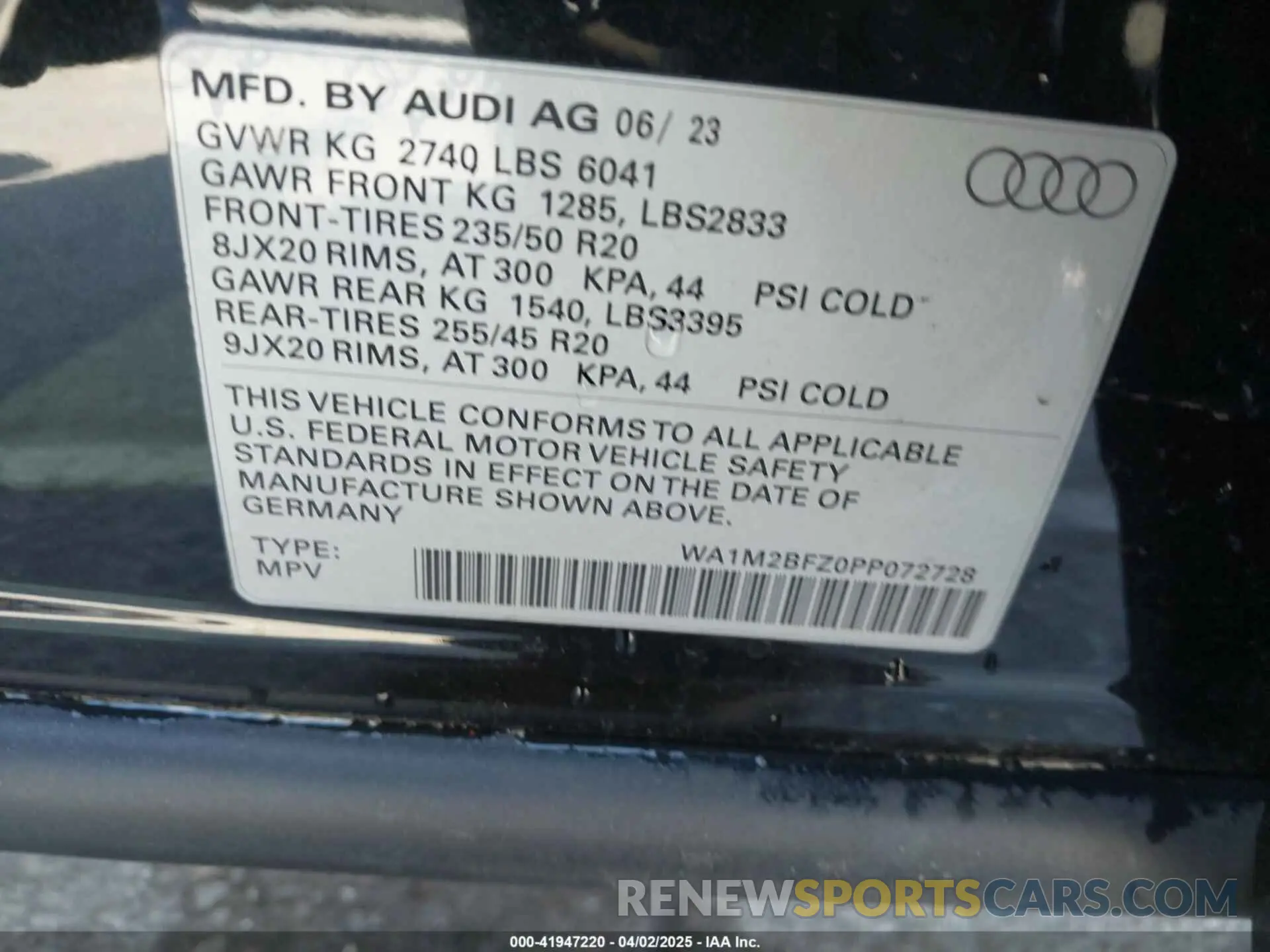 9 fotografías del automóvil dañado WA1M2BFZ0PP072728 AUDI Q4 E-TRON 2023