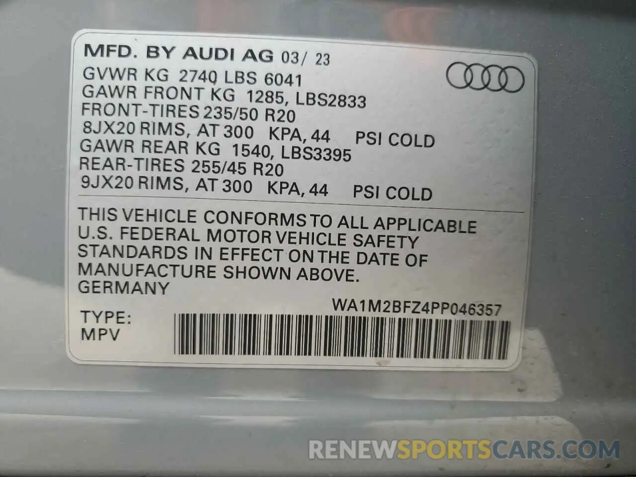 13 fotografías del automóvil dañado WA1M2BFZ4PP046357 AUDI Q4 E-TRON 2023