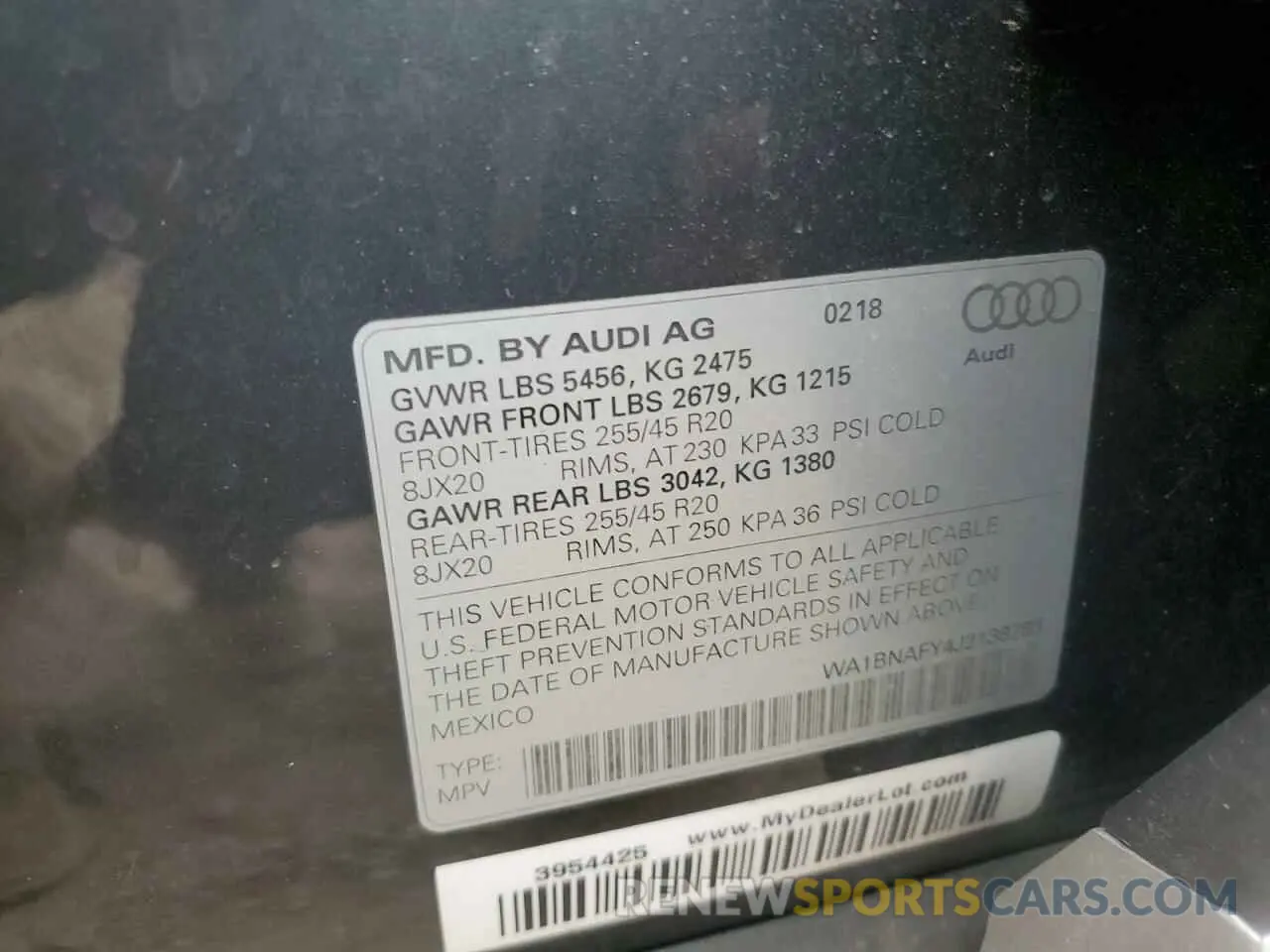 13 fotografías del automóvil dañado WA1BNAFY4J2138783 AUDI Q5 2018