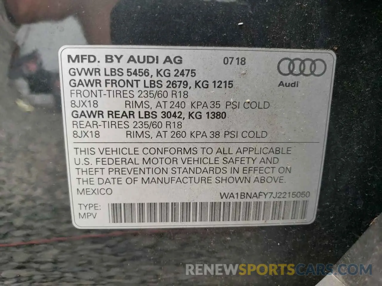 14 fotografías del automóvil dañado WA1BNAFY7J2215050 AUDI Q5 2018