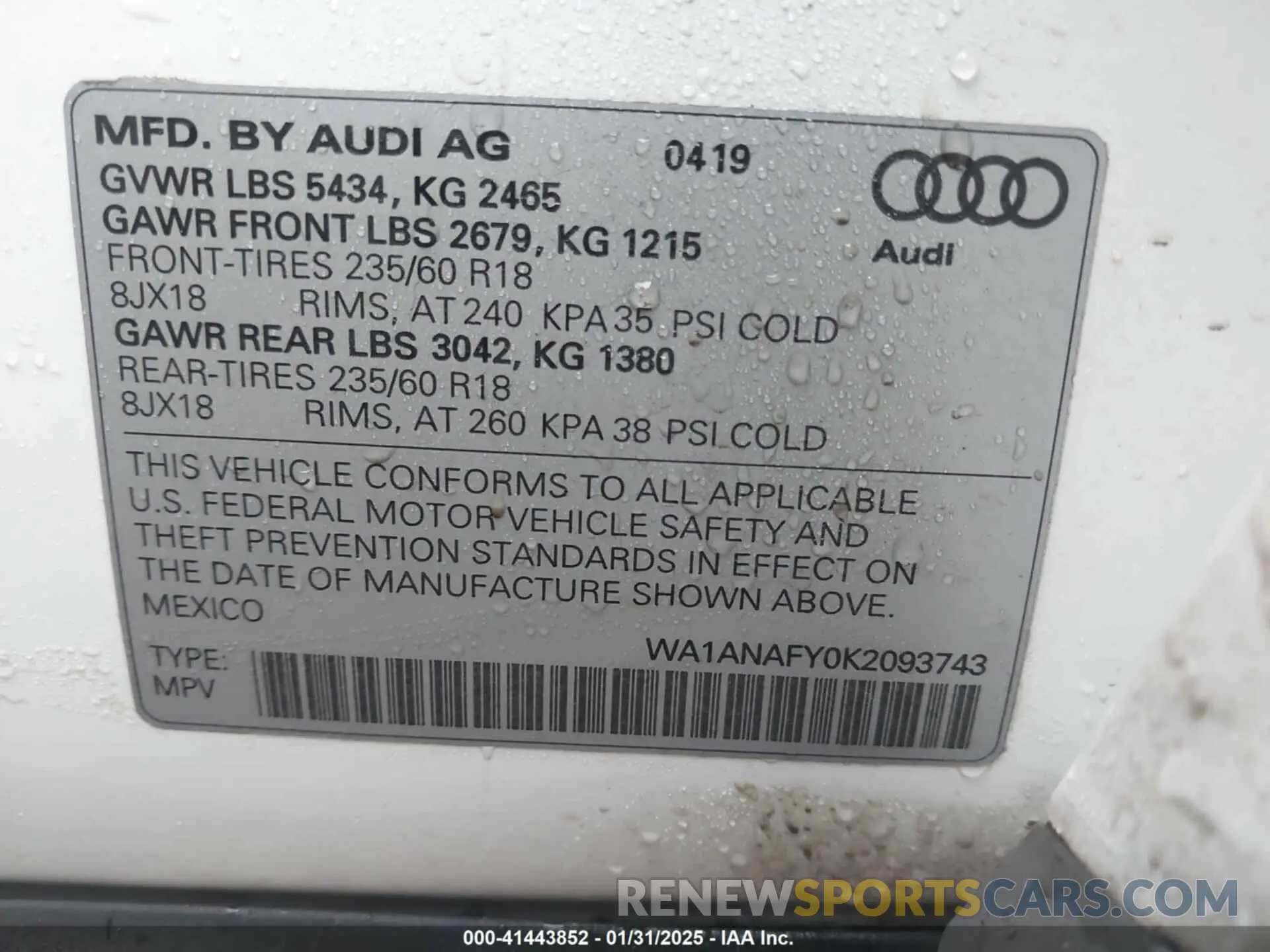 9 fotografías del automóvil dañado WA1ANAFY0K2093743 AUDI Q5 2019