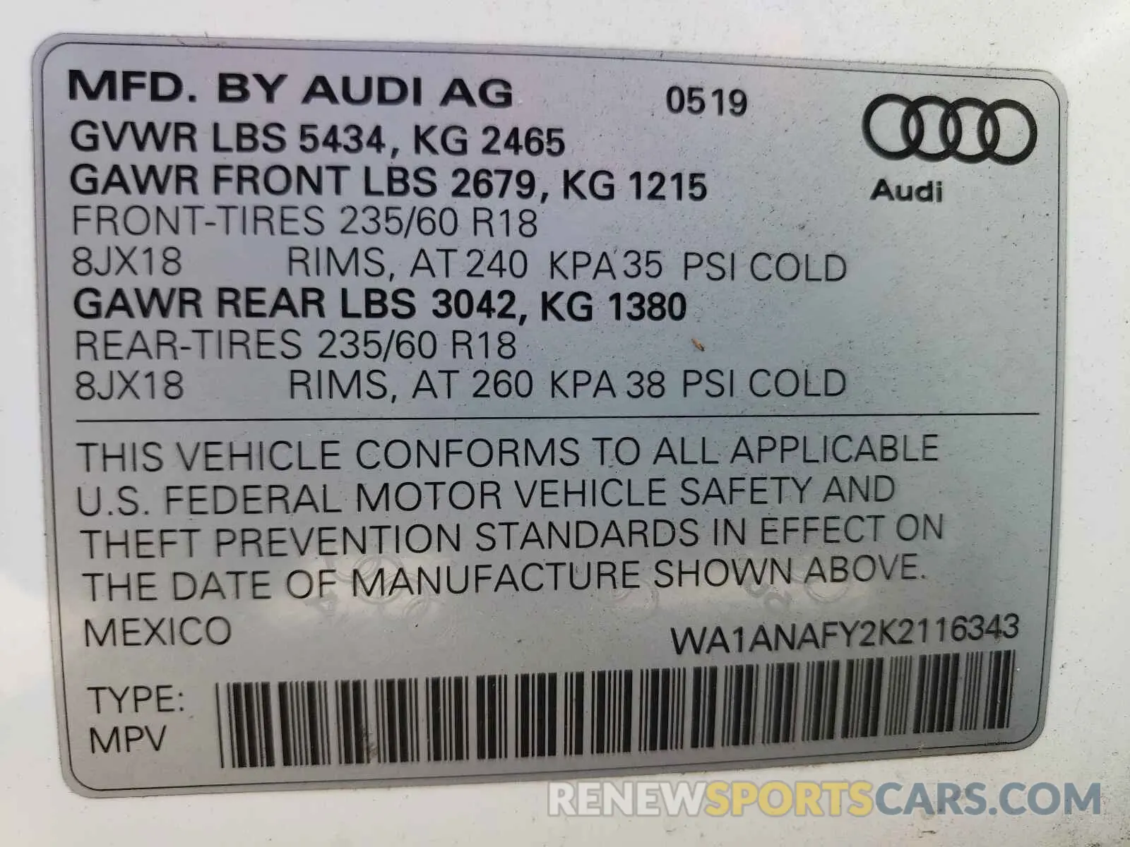 10 fotografías del automóvil dañado WA1ANAFY2K2116343 AUDI Q5 2019
