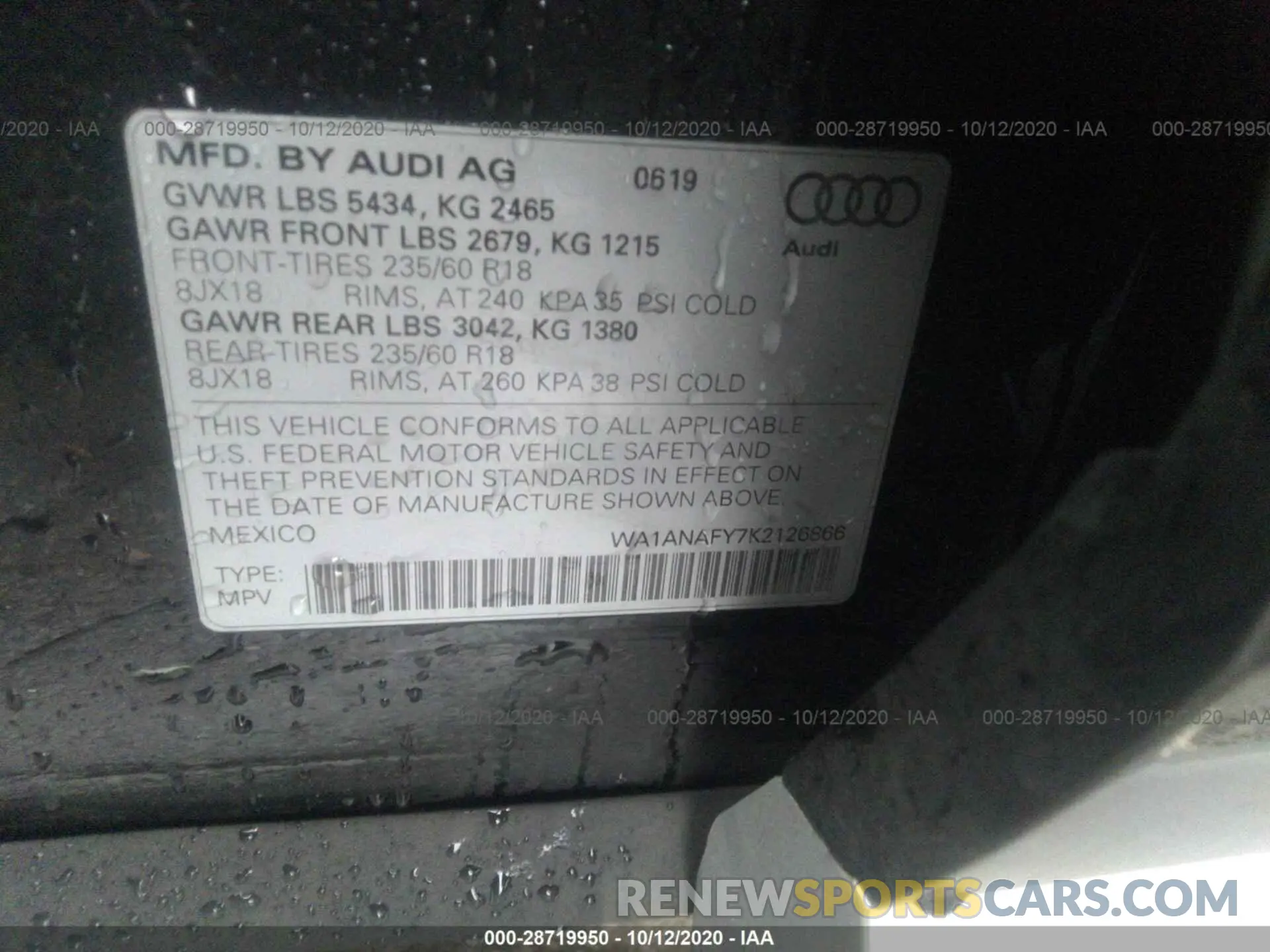 9 fotografías del automóvil dañado WA1ANAFY7K2126866 AUDI Q5 2019