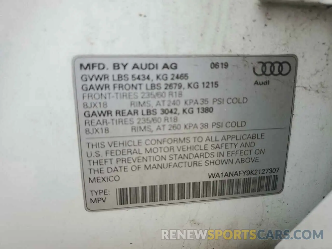 14 fotografías del automóvil dañado WA1ANAFY9K2127307 AUDI Q5 2019