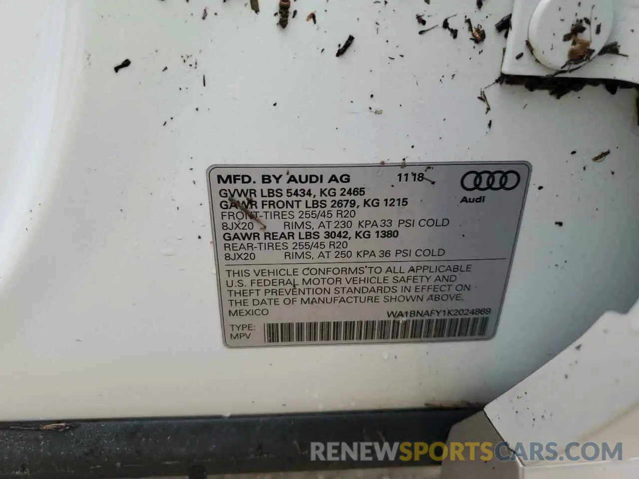 14 fotografías del automóvil dañado WA1BNAFY1K2024869 AUDI Q5 2019