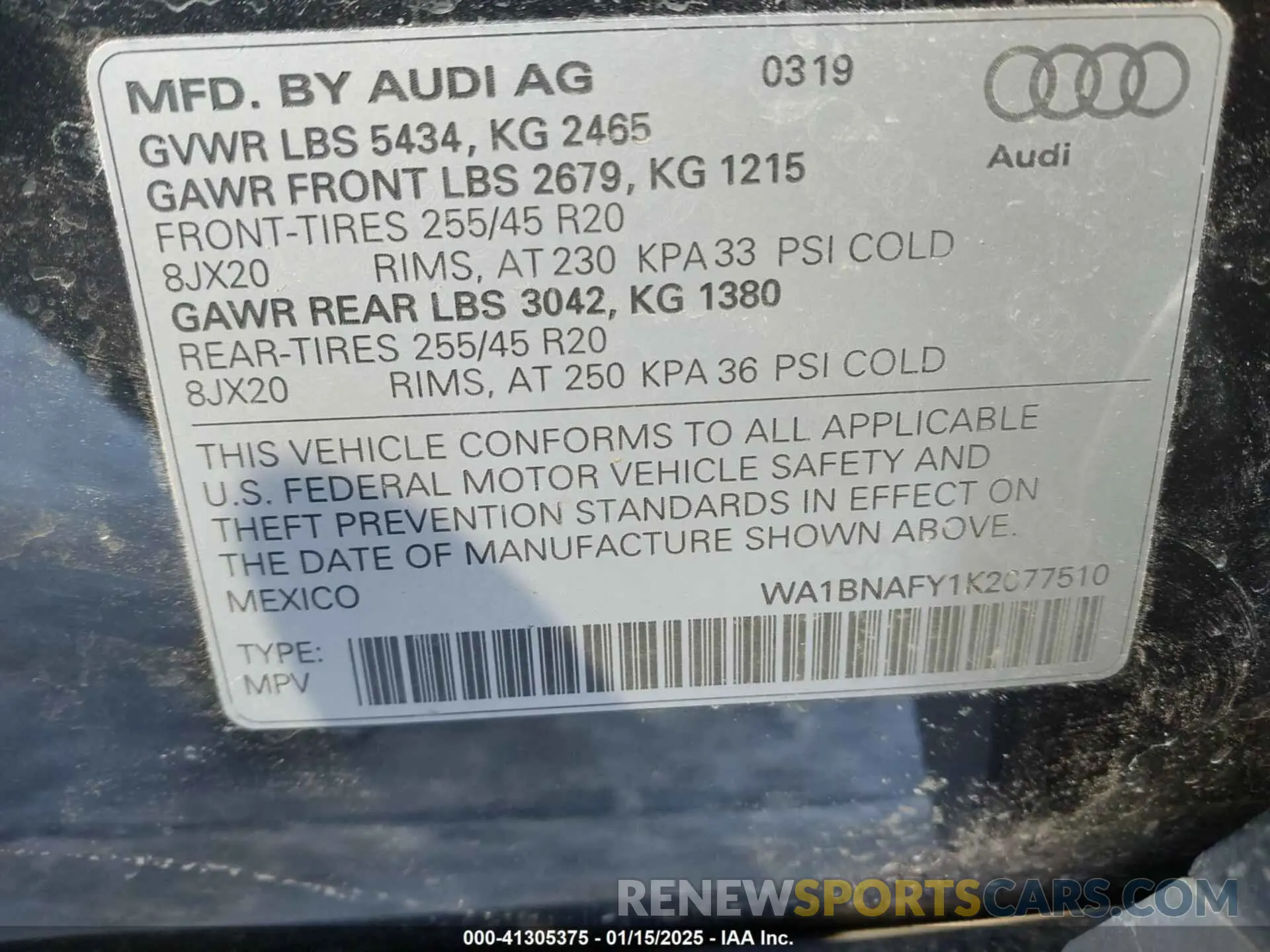 9 fotografías del automóvil dañado WA1BNAFY1K2077510 AUDI Q5 2019