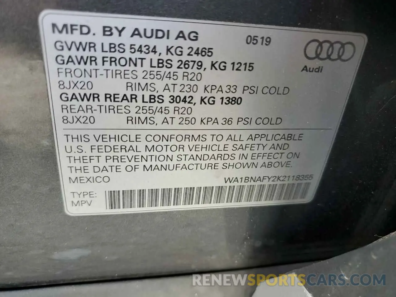 13 fotografías del automóvil dañado WA1BNAFY2K2118355 AUDI Q5 2019