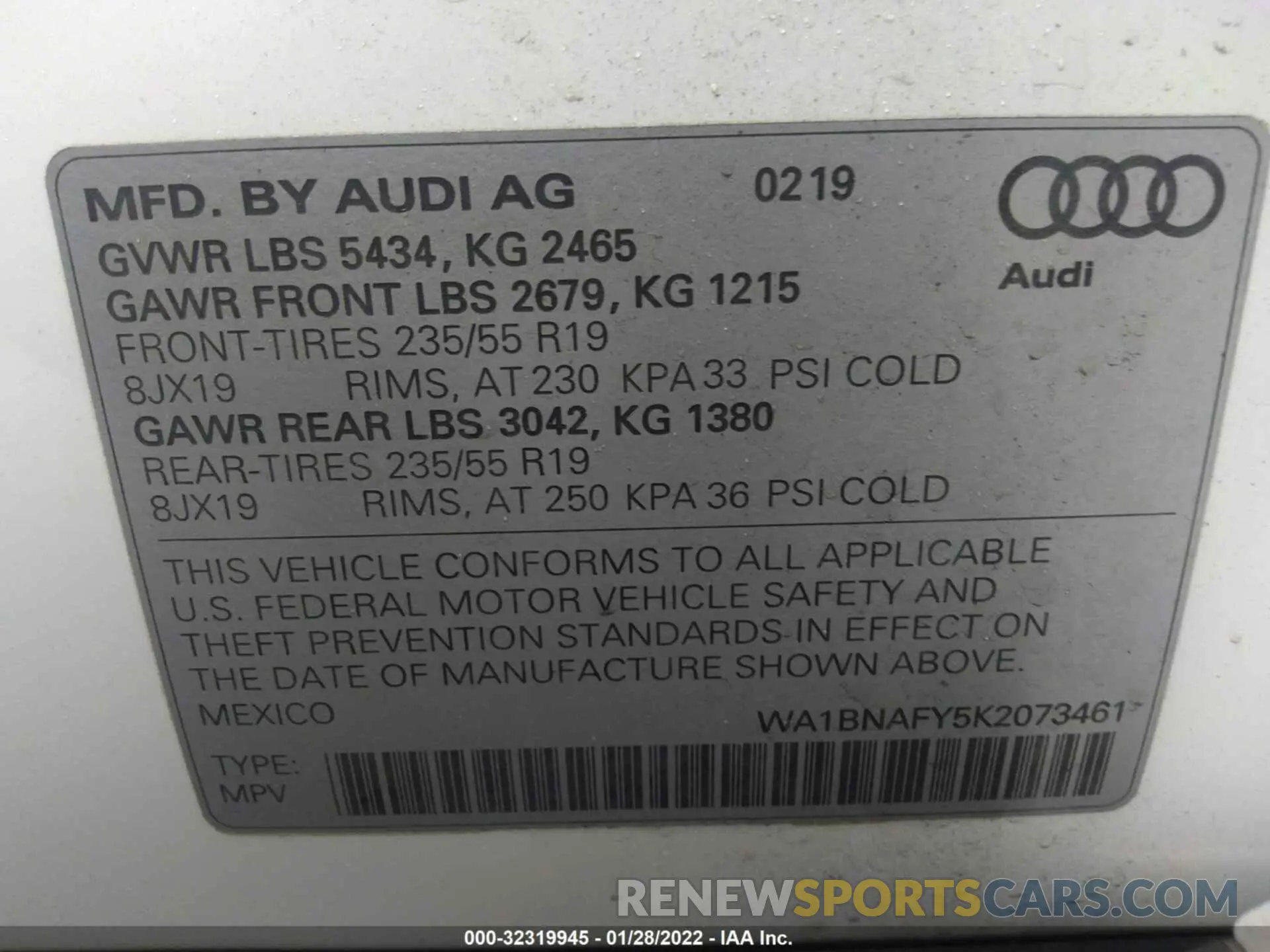 9 fotografías del automóvil dañado WA1BNAFY5K2073461 AUDI Q5 2019