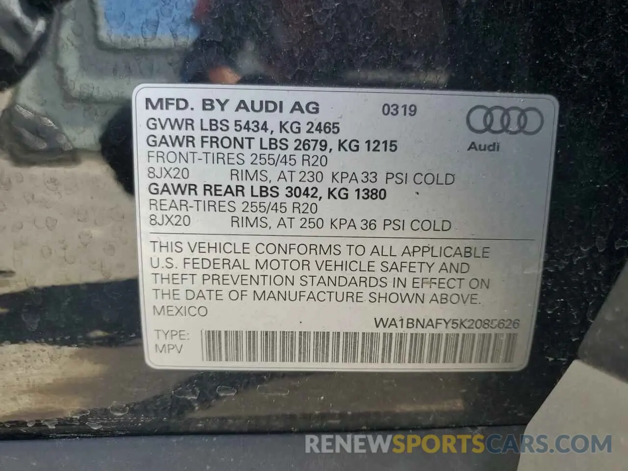 14 fotografías del automóvil dañado WA1BNAFY5K2085626 AUDI Q5 2019