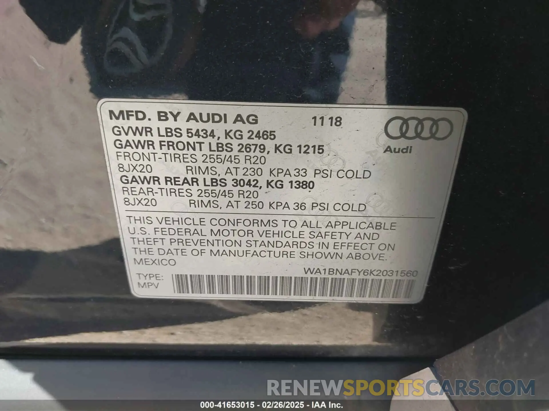9 fotografías del automóvil dañado WA1BNAFY6K2031560 AUDI Q5 2019