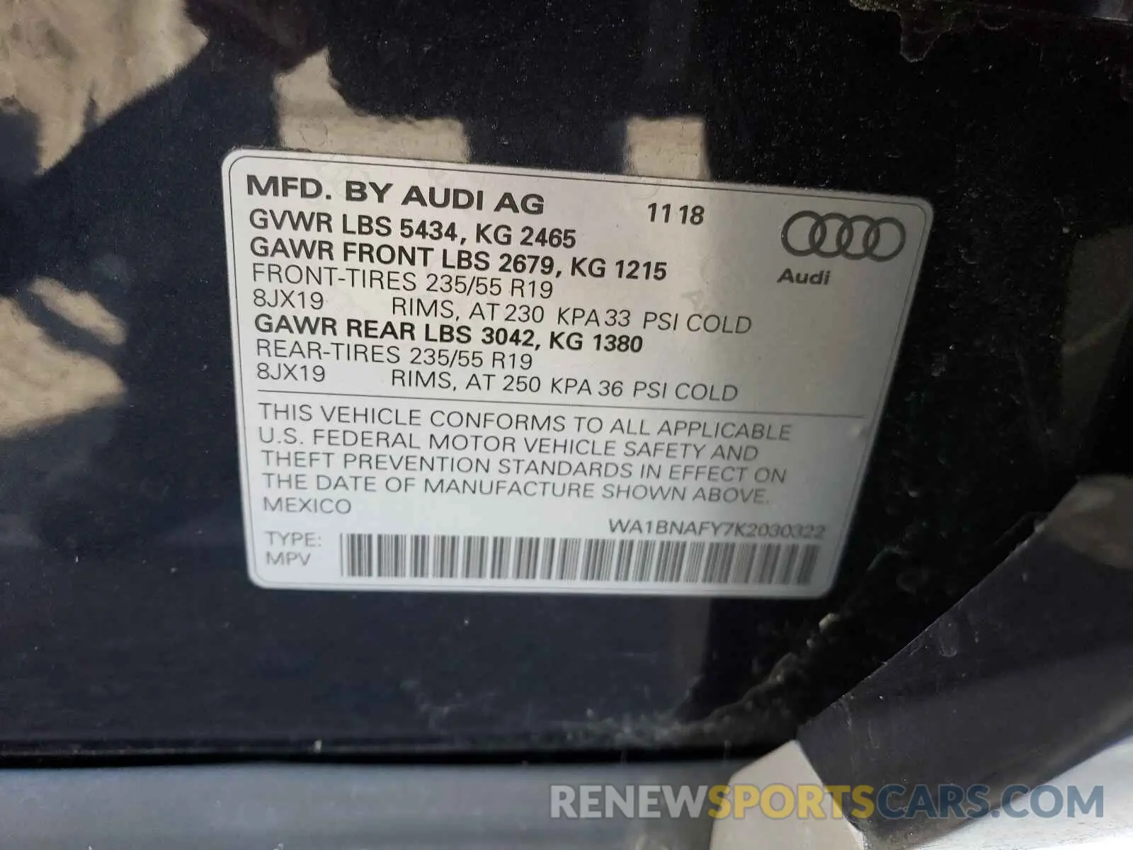 10 fotografías del automóvil dañado WA1BNAFY7K2030322 AUDI Q5 2019