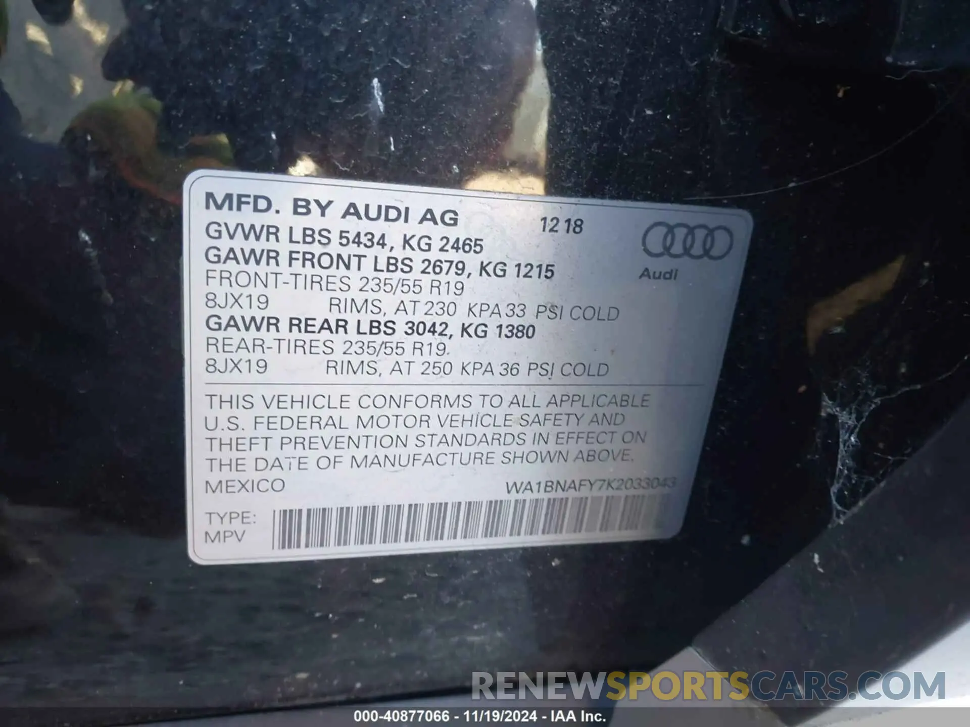9 fotografías del automóvil dañado WA1BNAFY7K2033043 AUDI Q5 2019