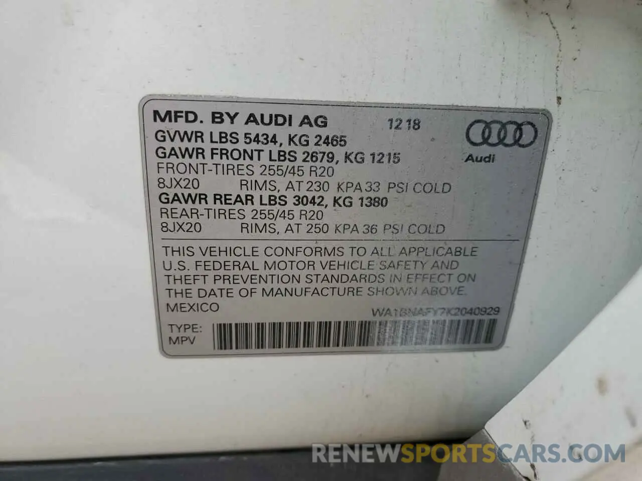13 fotografías del automóvil dañado WA1BNAFY7K2040929 AUDI Q5 2019