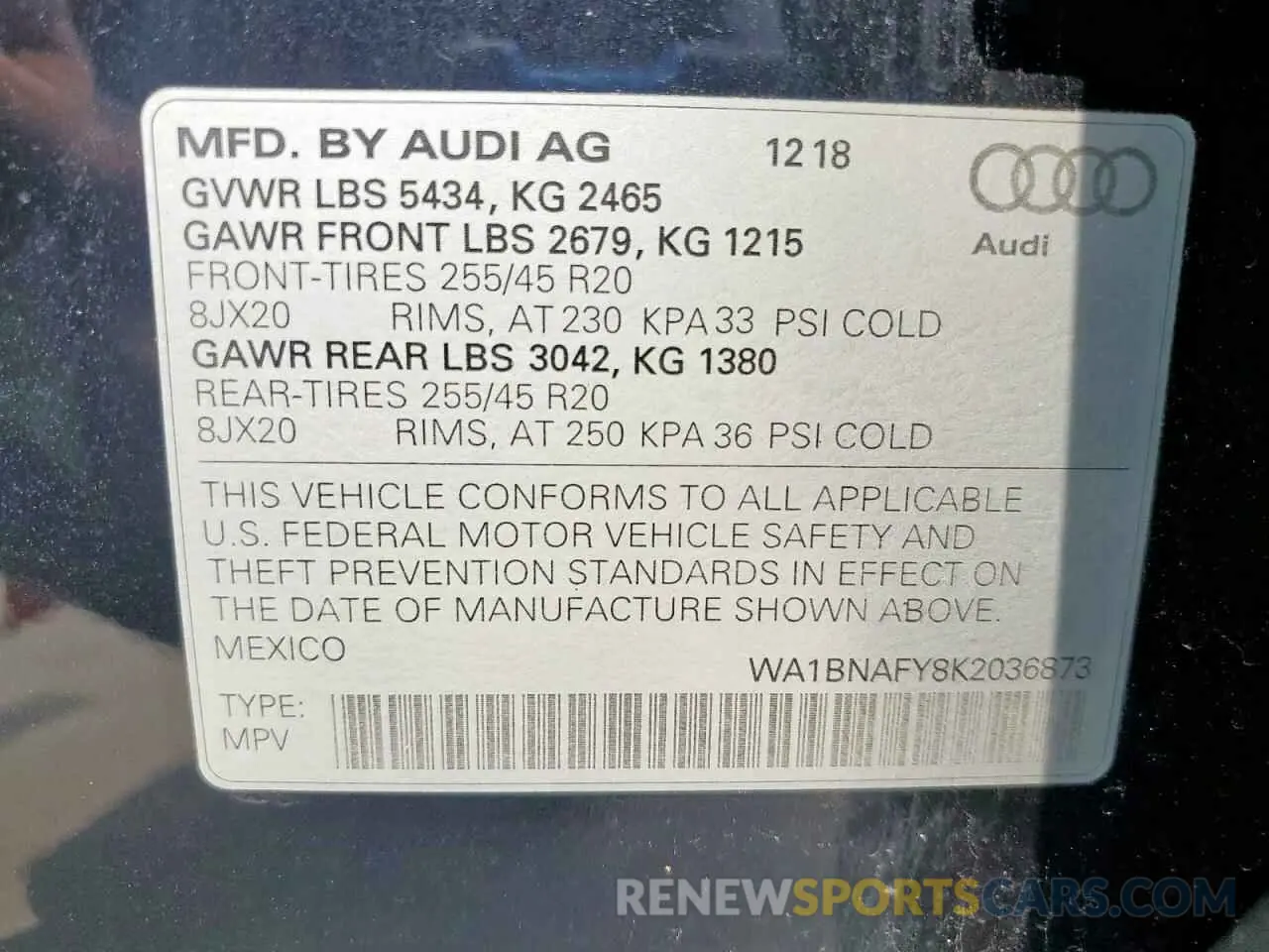 13 fotografías del automóvil dañado WA1BNAFY8K2036873 AUDI Q5 2019