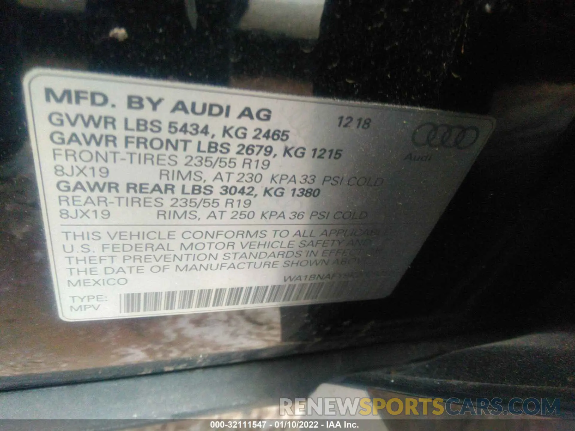 9 fotografías del automóvil dañado WA1BNAFY9K2039359 AUDI Q5 2019