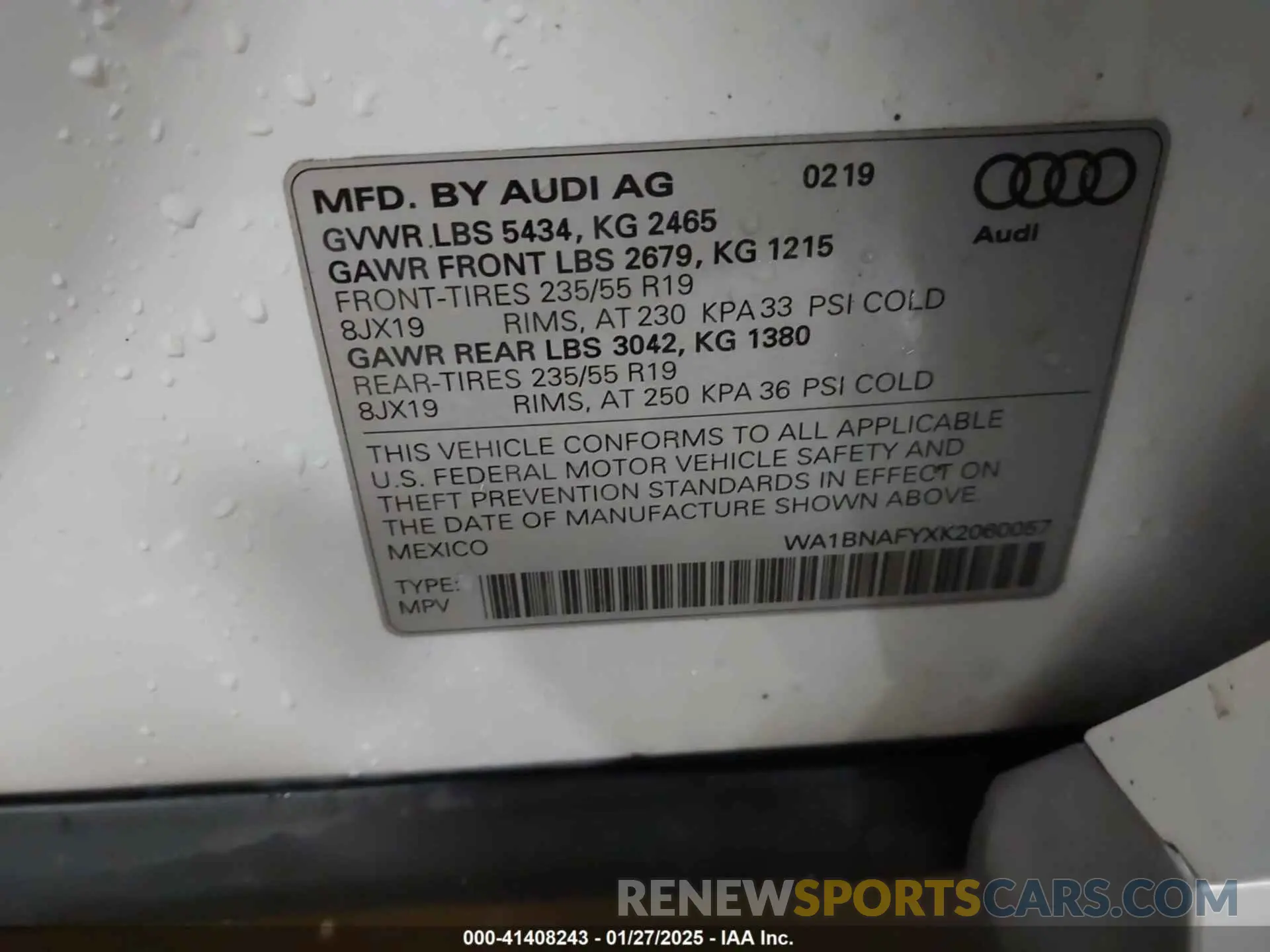 9 fotografías del automóvil dañado WA1BNAFYXK2060057 AUDI Q5 2019