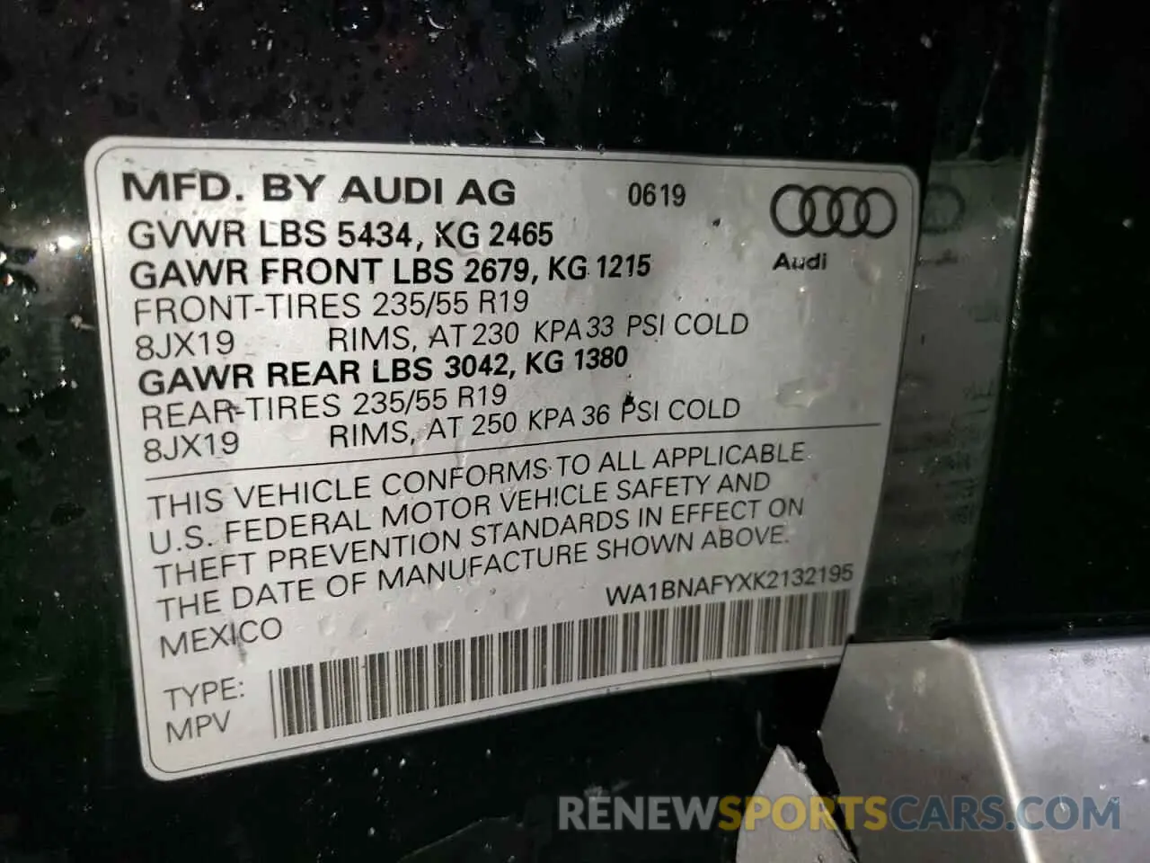 12 fotografías del automóvil dañado WA1BNAFYXK2132195 AUDI Q5 2019