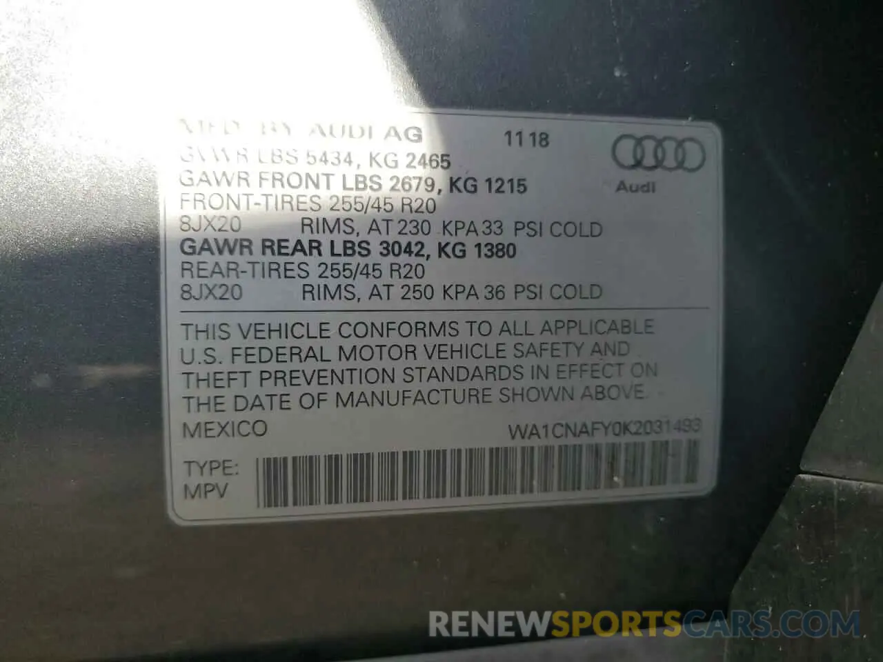 13 fotografías del automóvil dañado WA1CNAFY0K2031493 AUDI Q5 2019