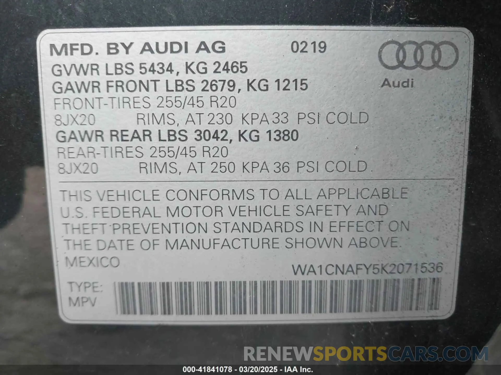 9 fotografías del automóvil dañado WA1CNAFY5K2071536 AUDI Q5 2019