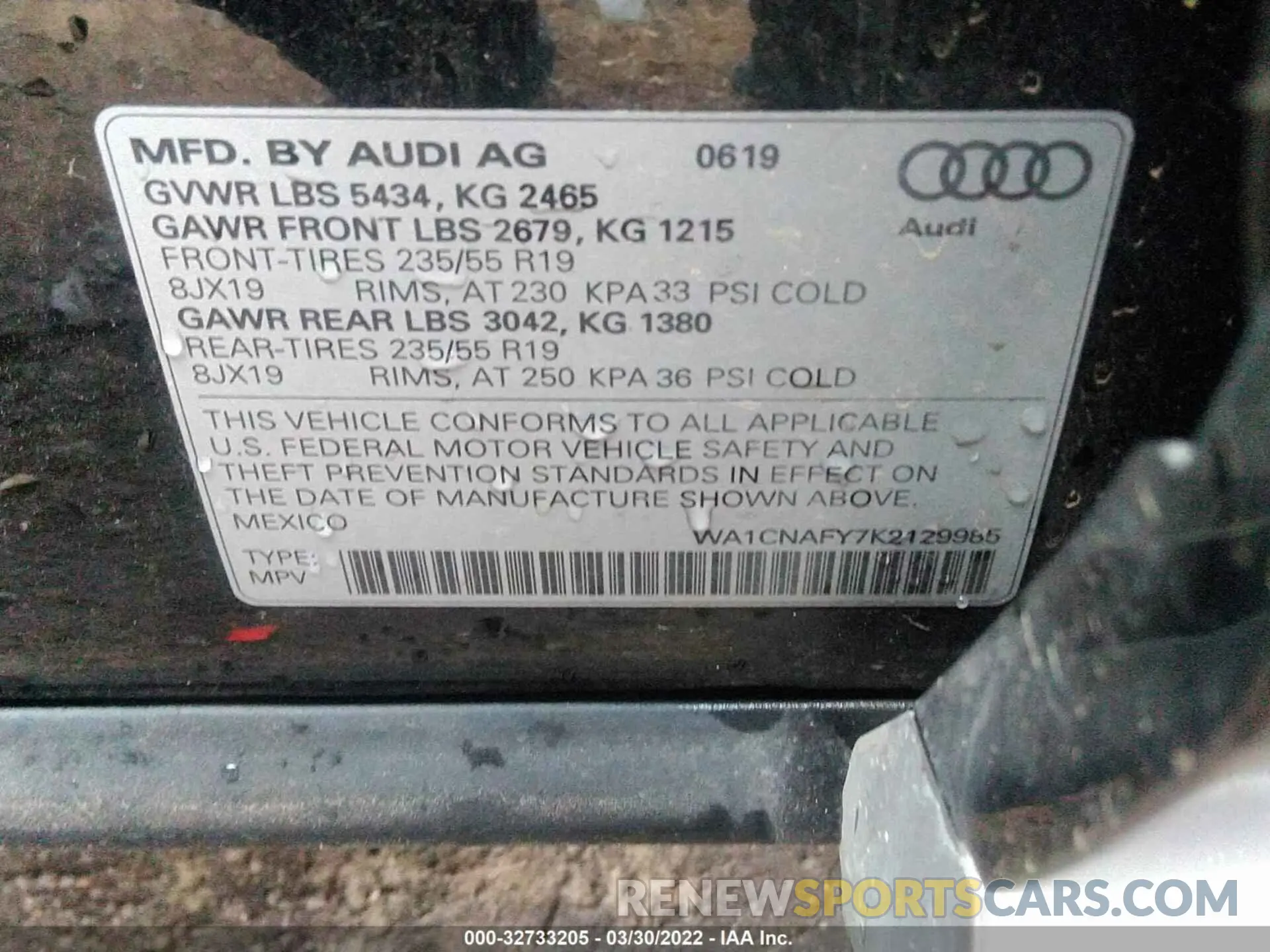 9 fotografías del automóvil dañado WA1CNAFY7K2129985 AUDI Q5 2019