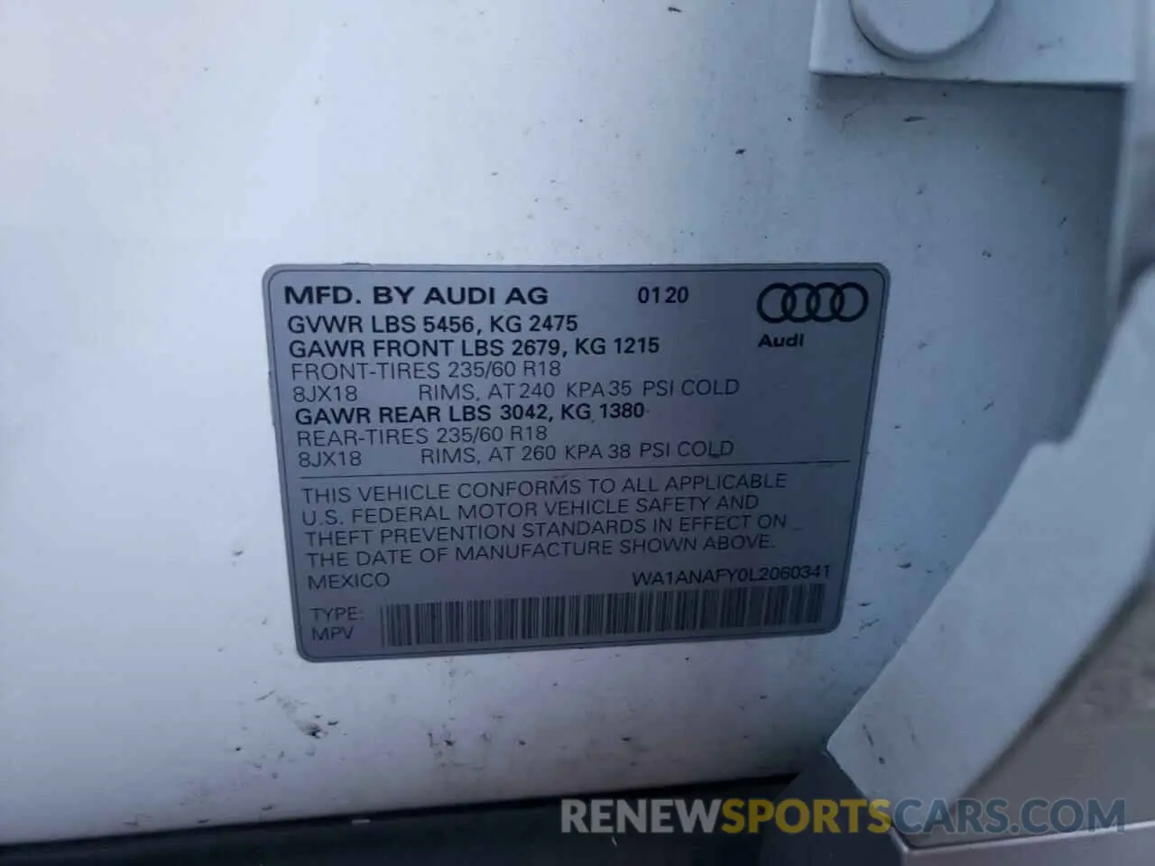 10 fotografías del automóvil dañado WA1ANAFY0L2060341 AUDI Q5 2020