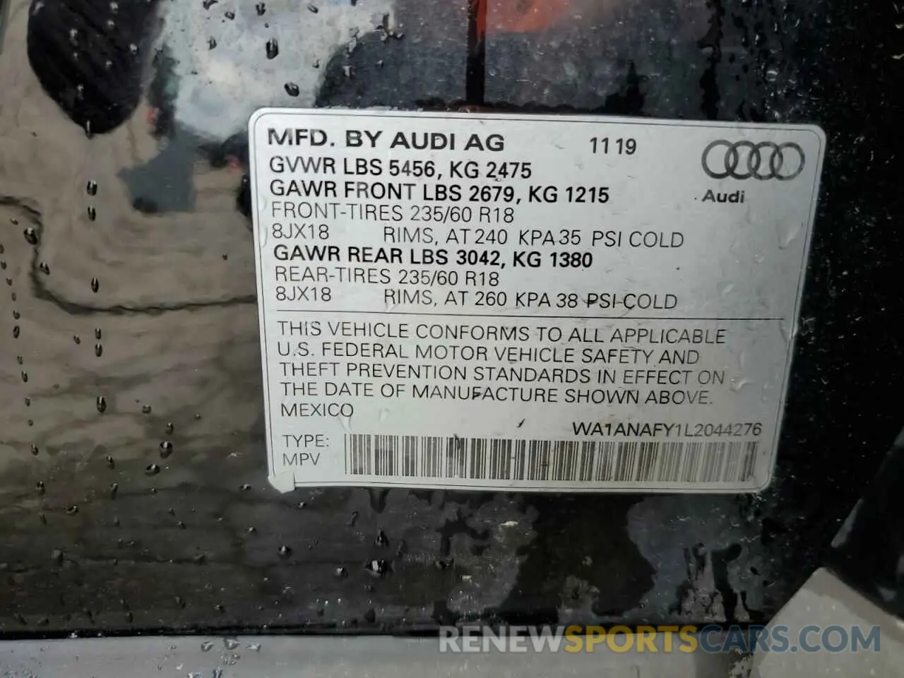 13 fotografías del automóvil dañado WA1ANAFY1L2044276 AUDI Q5 2020