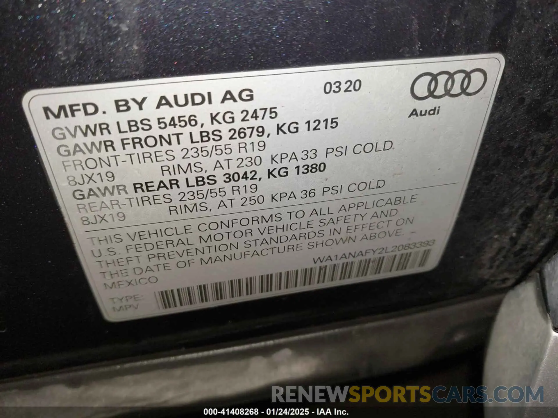9 fotografías del automóvil dañado WA1ANAFY2L2083393 AUDI Q5 2020