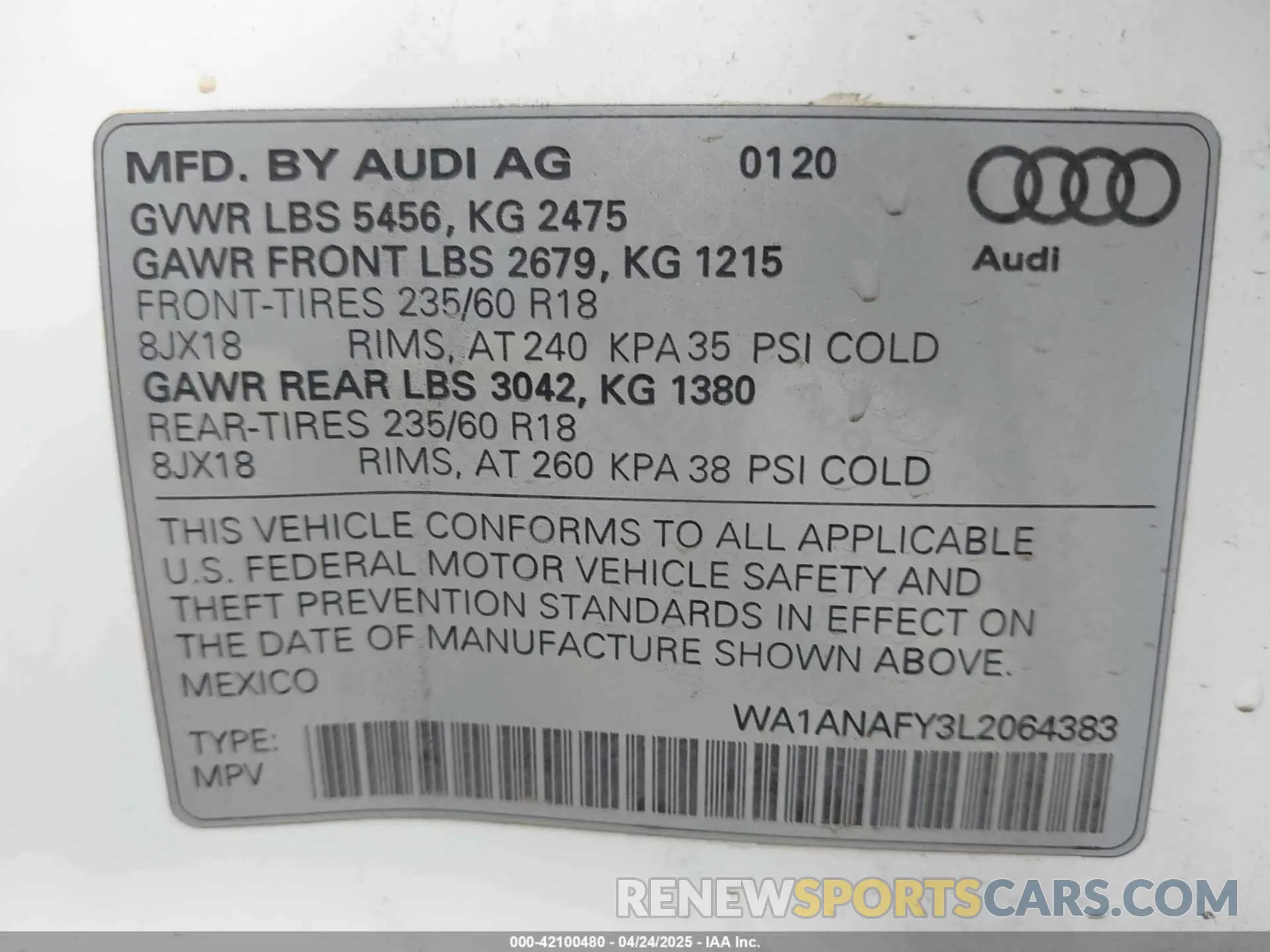 9 fotografías del automóvil dañado WA1ANAFY3L2064383 AUDI Q5 2020