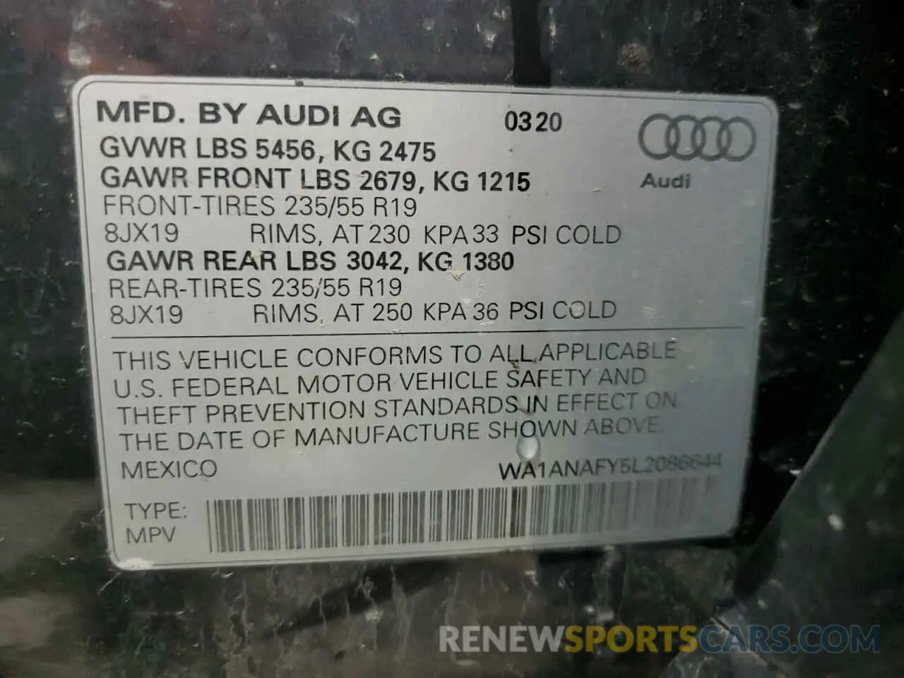 14 fotografías del automóvil dañado WA1ANAFY5L2086644 AUDI Q5 2020