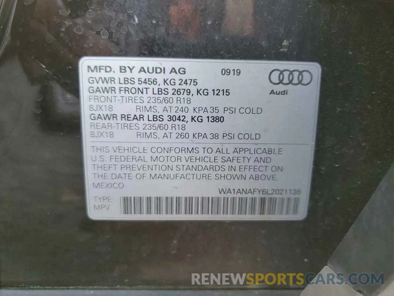 14 fotografías del automóvil dañado WA1ANAFY6L2021138 AUDI Q5 2020