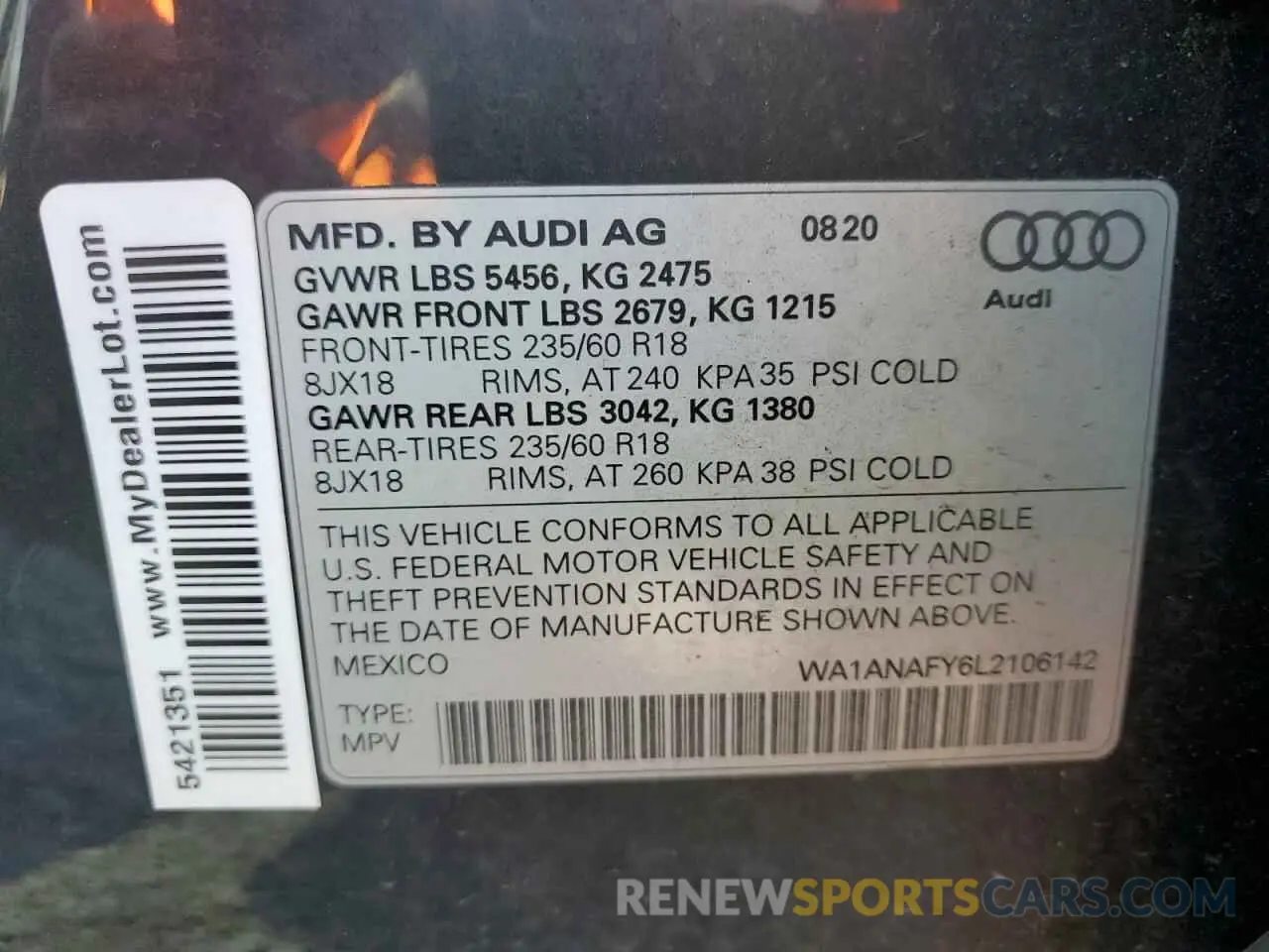 13 fotografías del automóvil dañado WA1ANAFY6L2106142 AUDI Q5 2020