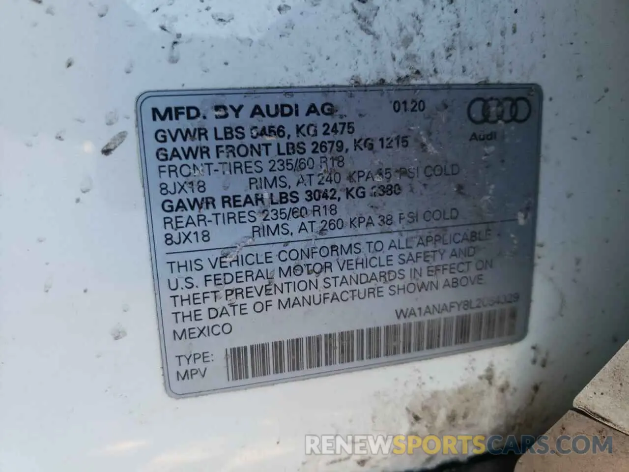 10 fotografías del automóvil dañado WA1ANAFY8L2064329 AUDI Q5 2020