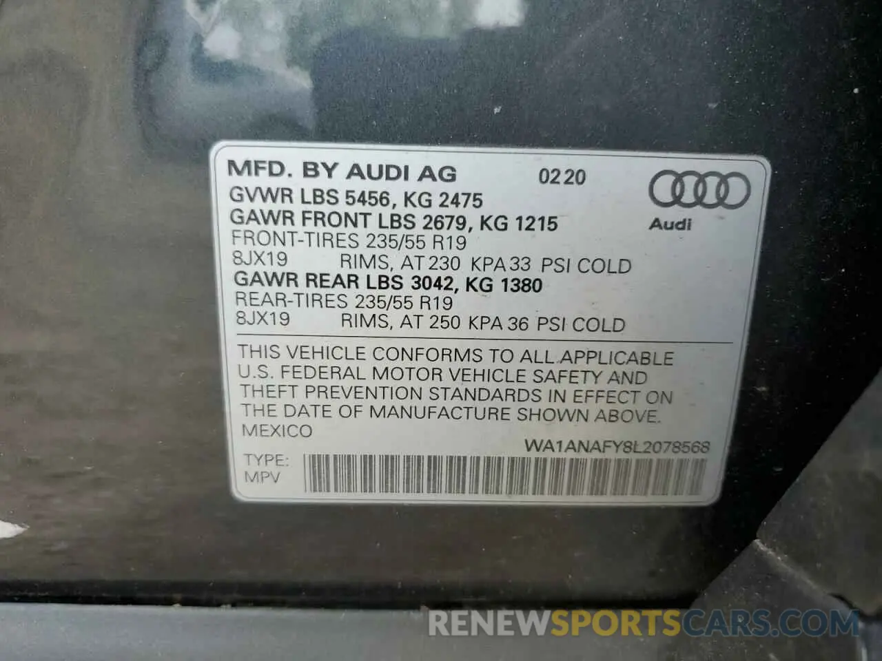 14 fotografías del automóvil dañado WA1ANAFY8L2078568 AUDI Q5 2020