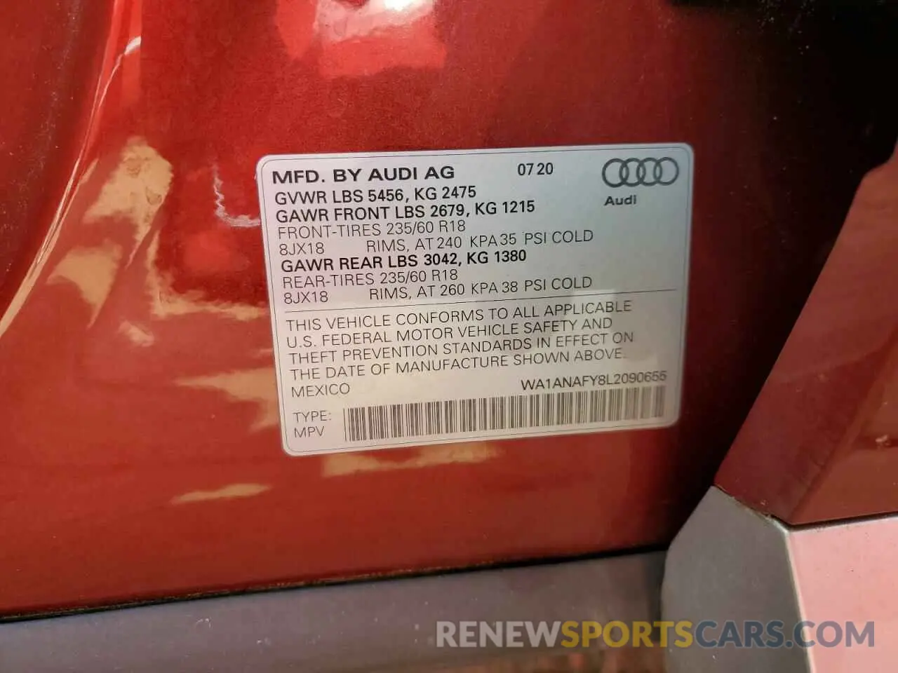 10 fotografías del automóvil dañado WA1ANAFY8L2090655 AUDI Q5 2020