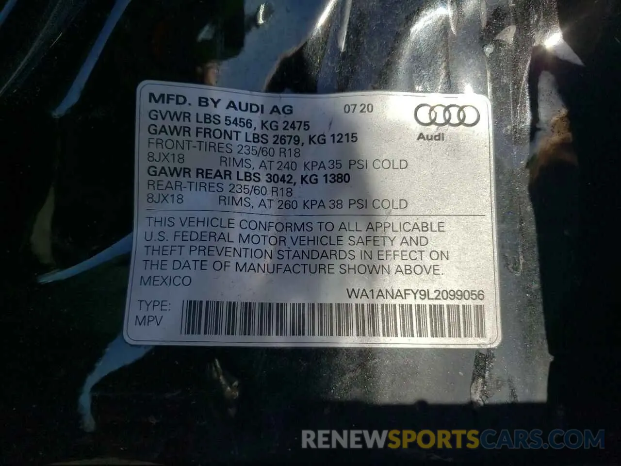 13 fotografías del automóvil dañado WA1ANAFY9L2099056 AUDI Q5 2020
