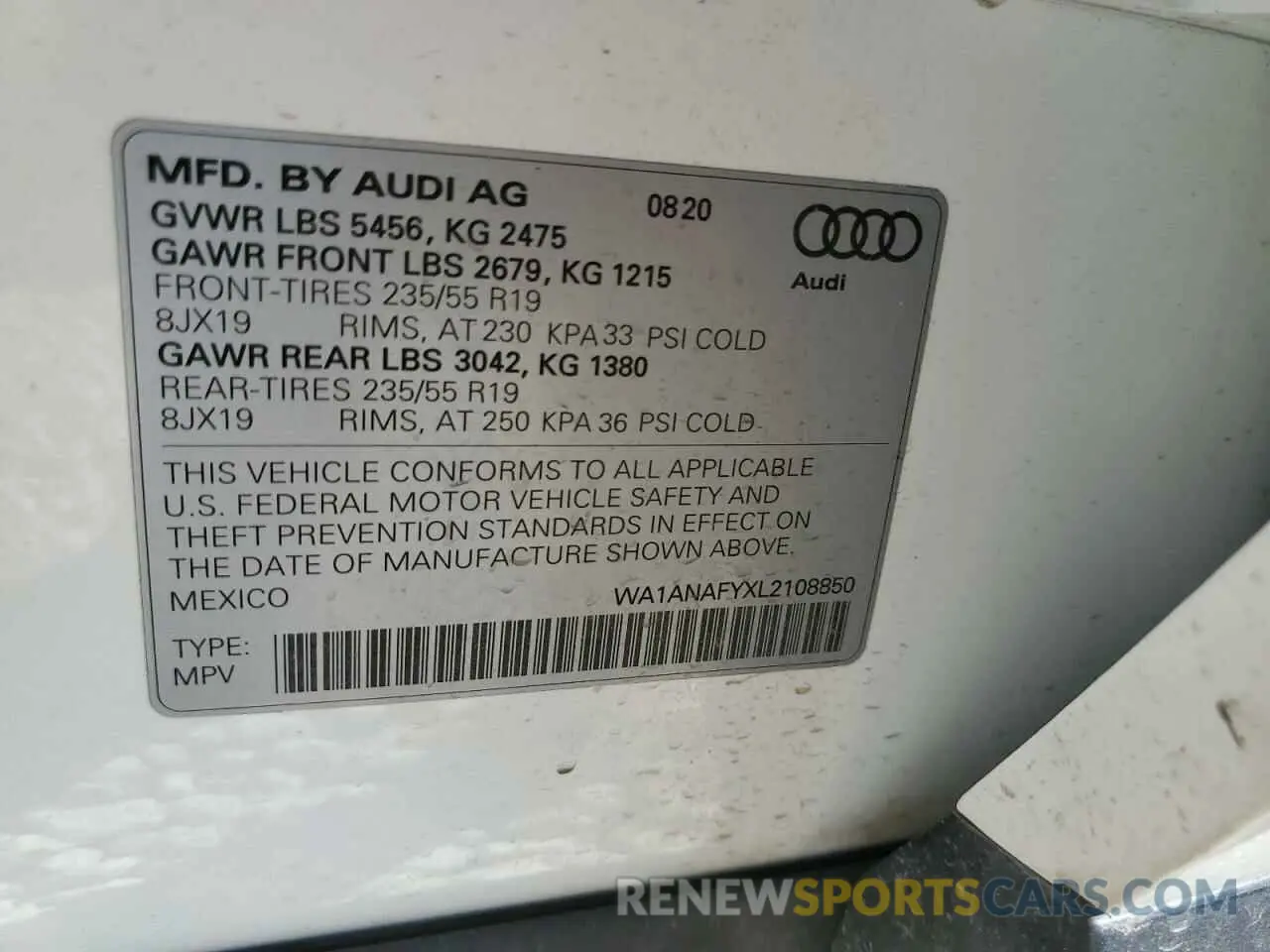 15 fotografías del automóvil dañado WA1ANAFYXL2108850 AUDI Q5 2020