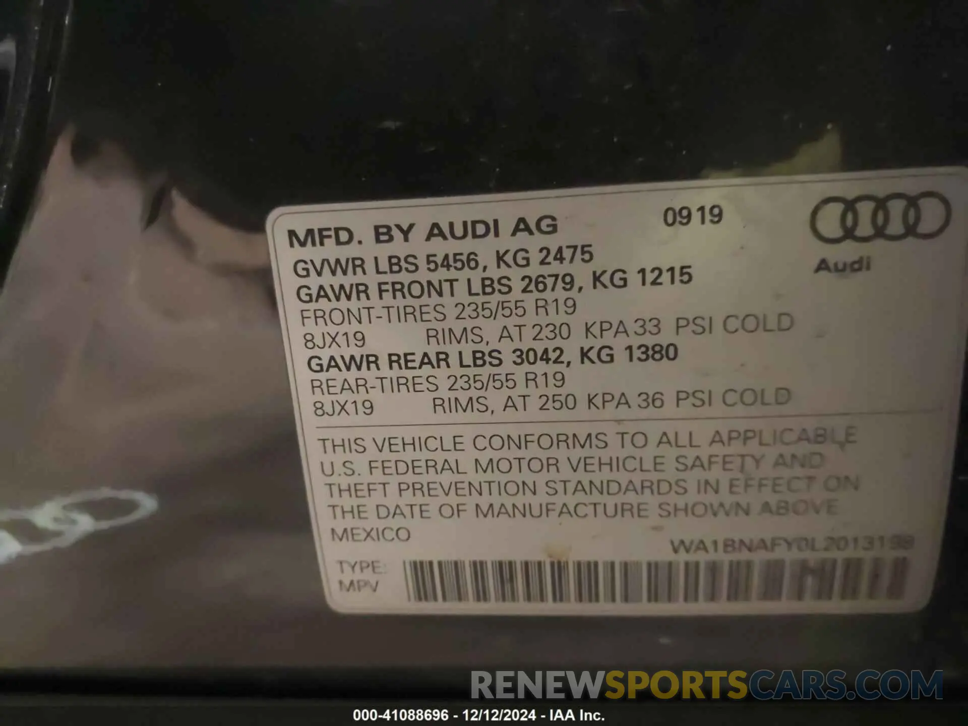 9 fotografías del automóvil dañado WA1BNAFY0L2013198 AUDI Q5 2020