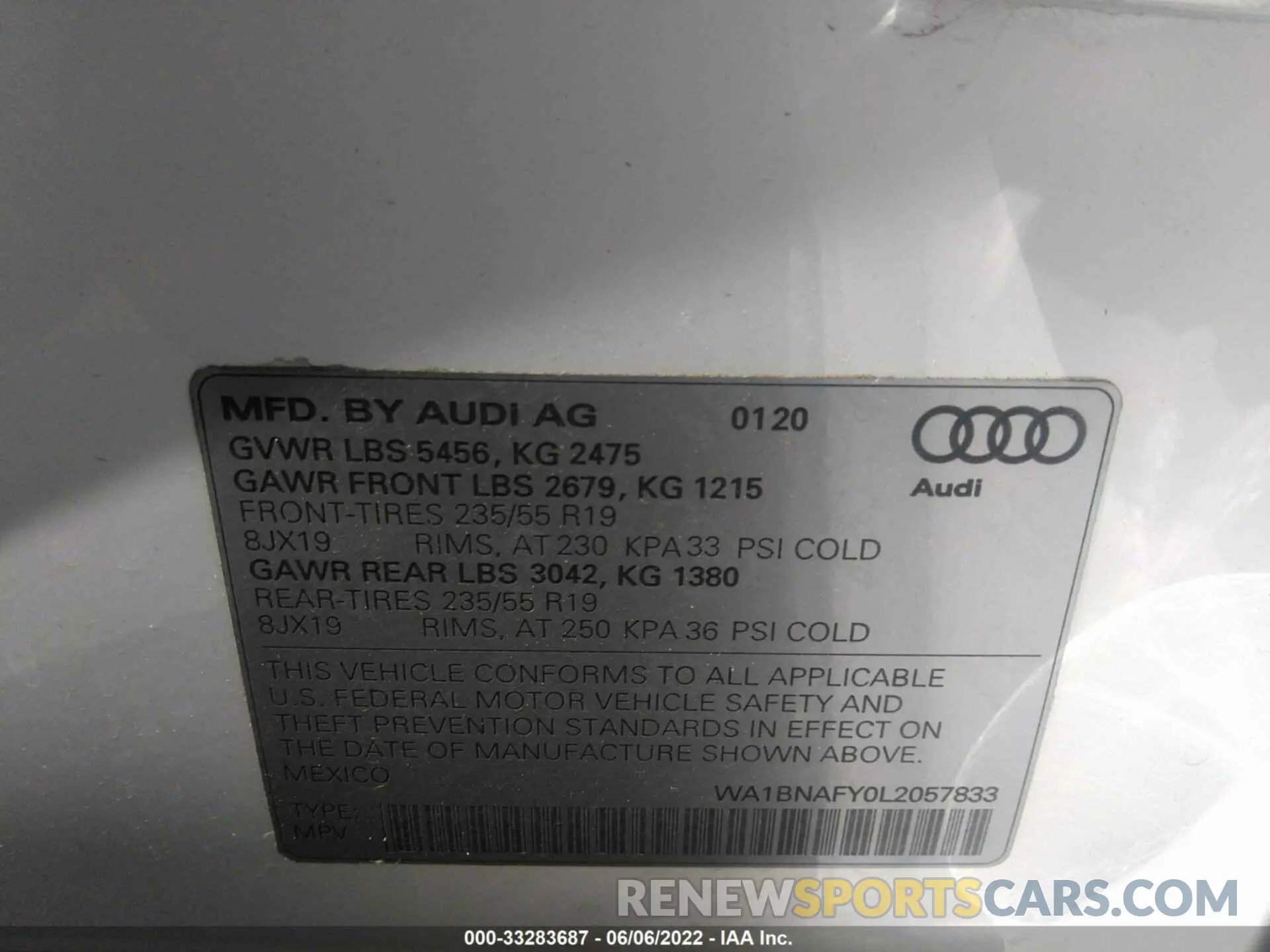 9 fotografías del automóvil dañado WA1BNAFY0L2057833 AUDI Q5 2020