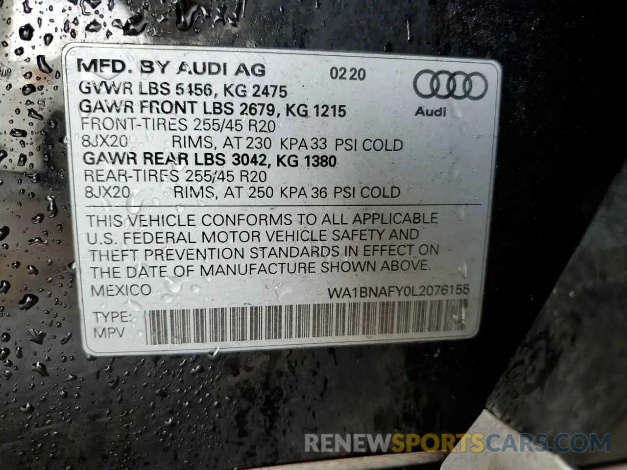 13 fotografías del automóvil dañado WA1BNAFY0L2076155 AUDI Q5 2020