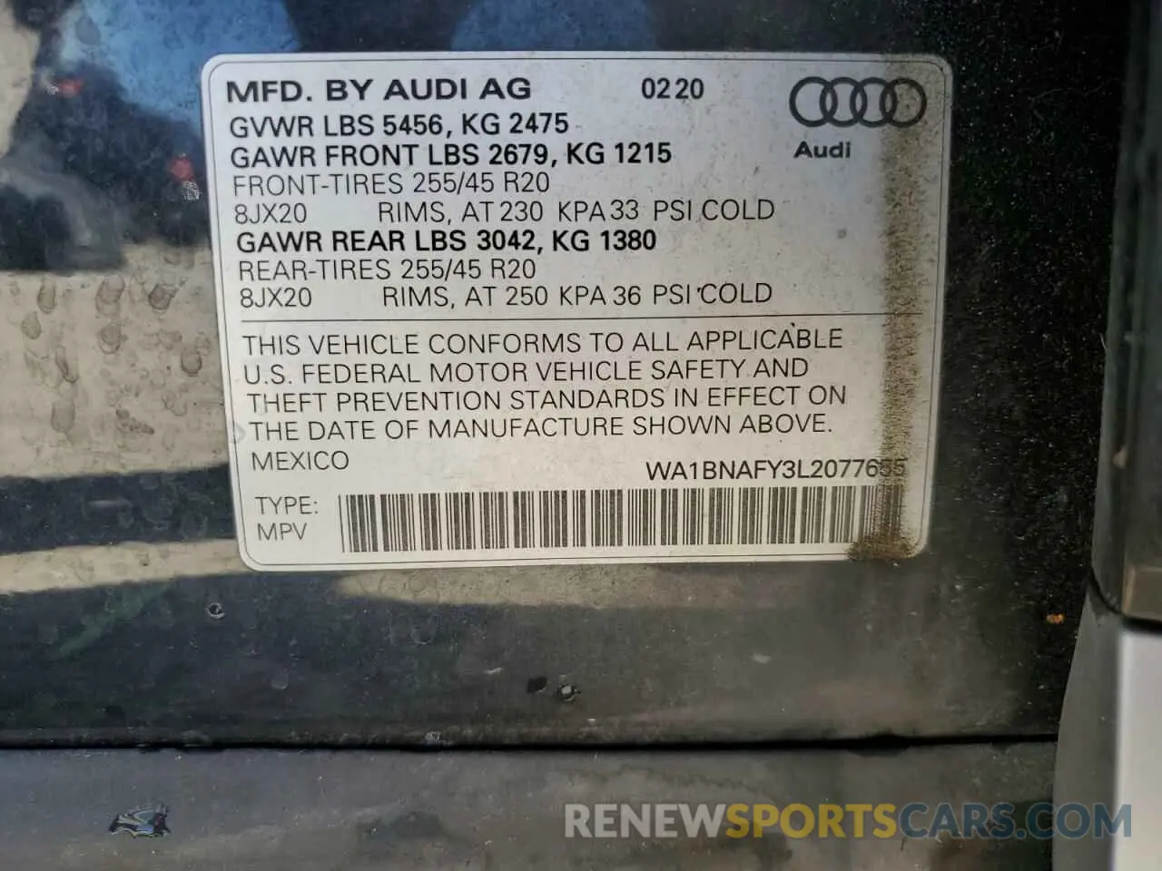 13 fotografías del automóvil dañado WA1BNAFY3L2077655 AUDI Q5 2020