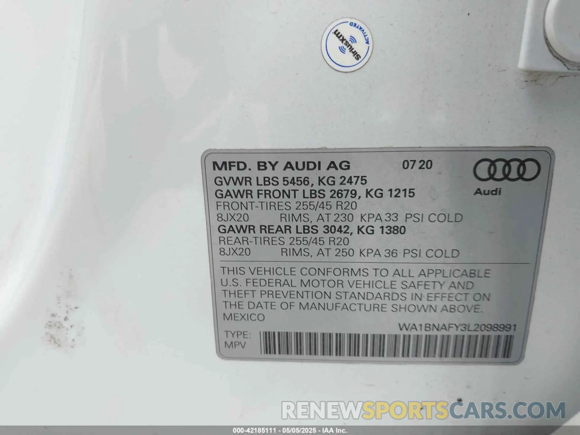 9 fotografías del automóvil dañado WA1BNAFY3L2098991 AUDI Q5 2020
