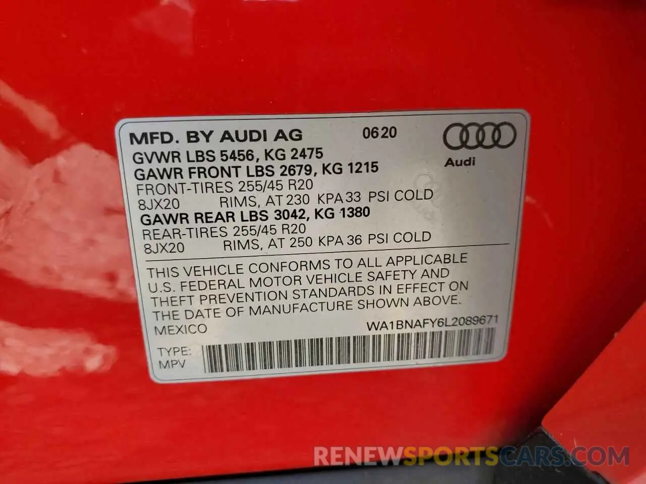 14 fotografías del automóvil dañado WA1BNAFY6L2089671 AUDI Q5 2020