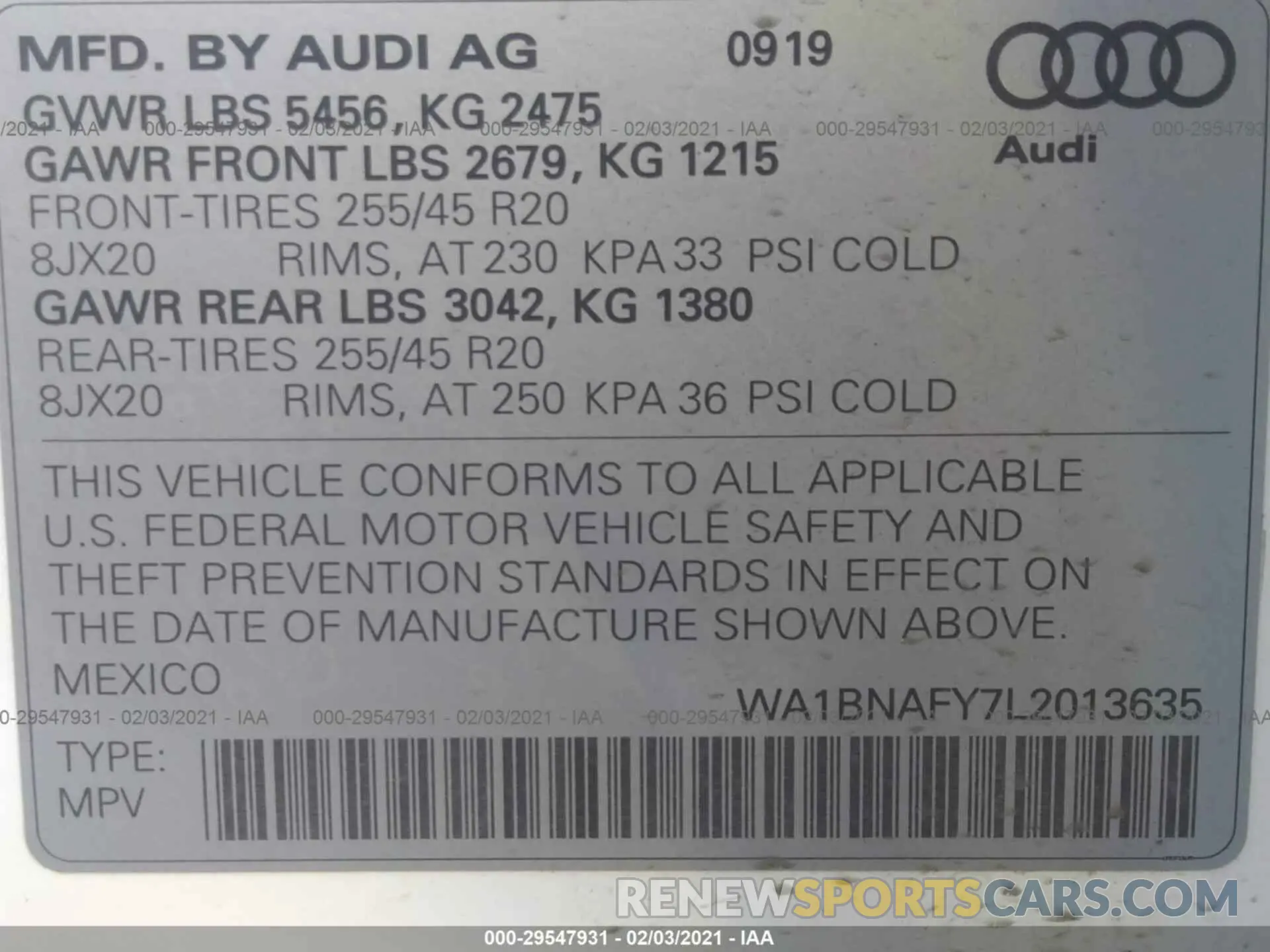 9 fotografías del automóvil dañado WA1BNAFY7L2013635 AUDI Q5 2020