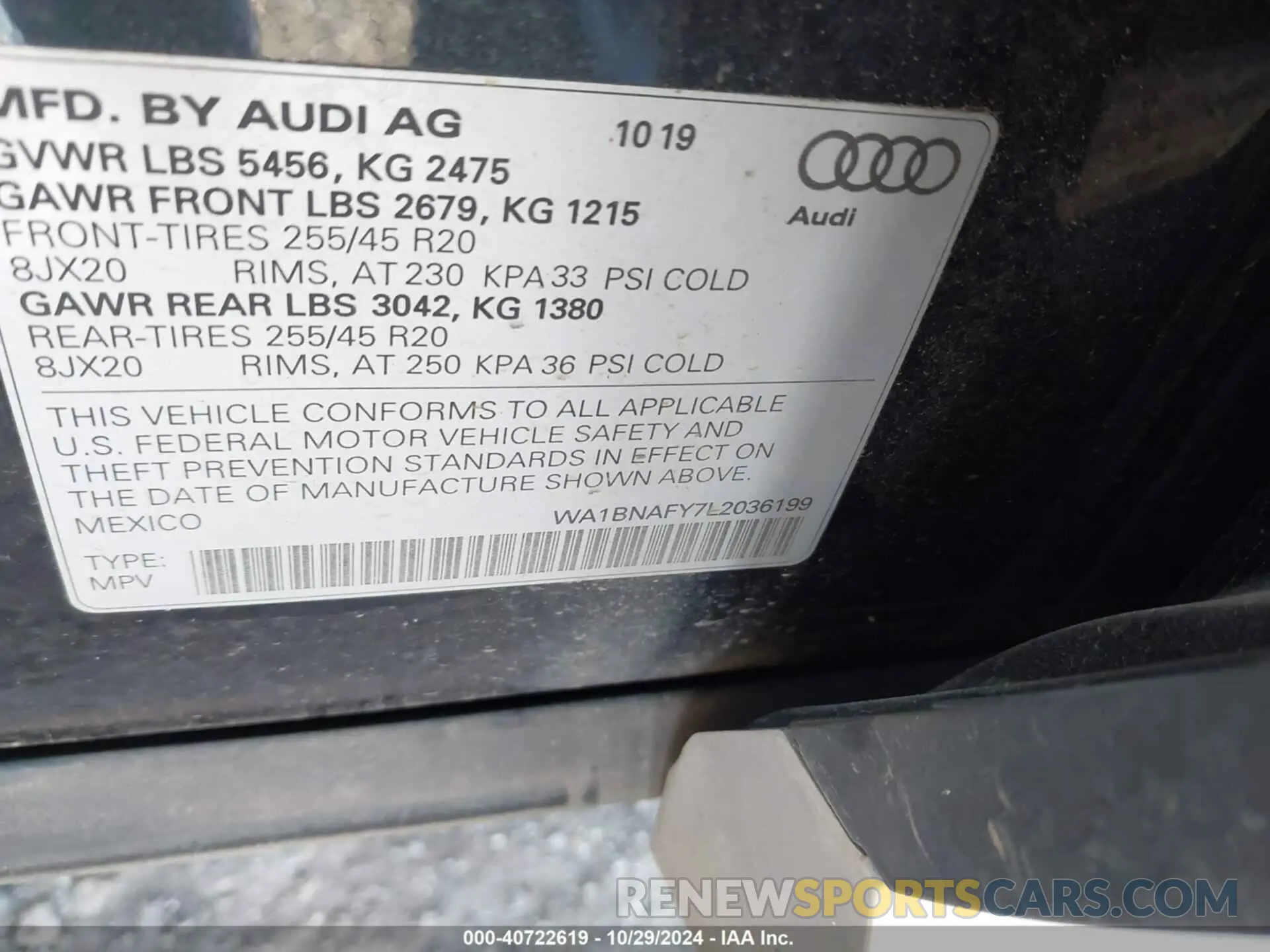 9 fotografías del automóvil dañado WA1BNAFY7L2036199 AUDI Q5 2020