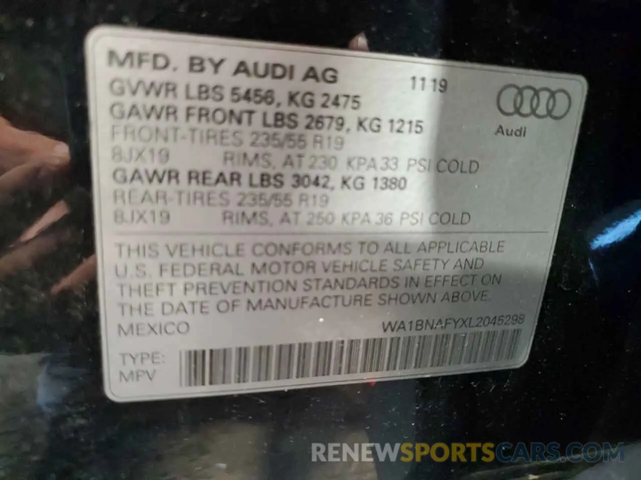 14 fotografías del automóvil dañado WA1BNAFYXL2045298 AUDI Q5 2020