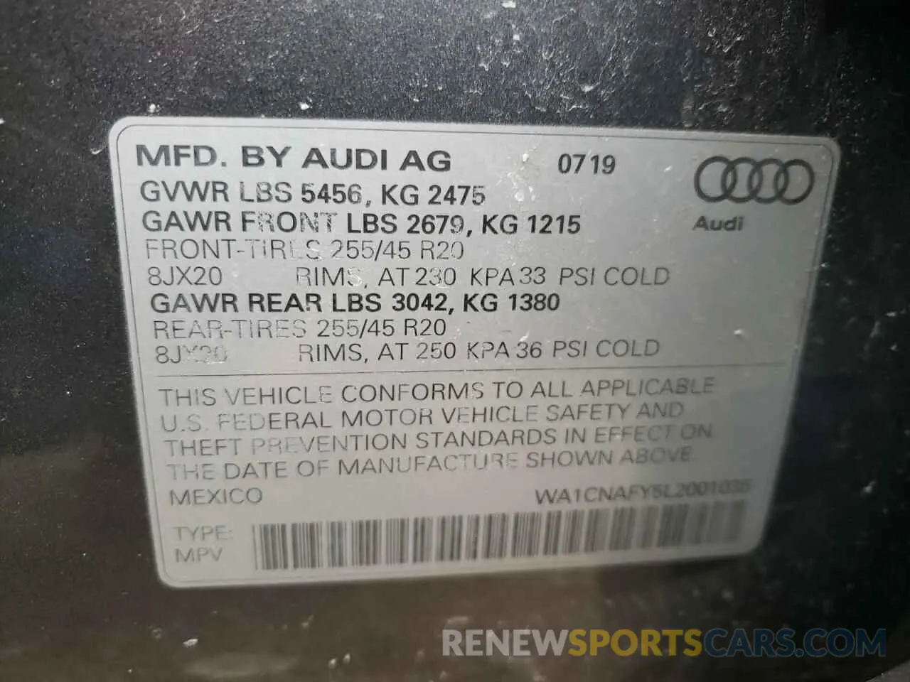 12 fotografías del automóvil dañado WA1CNAFY5L2001035 AUDI Q5 2020